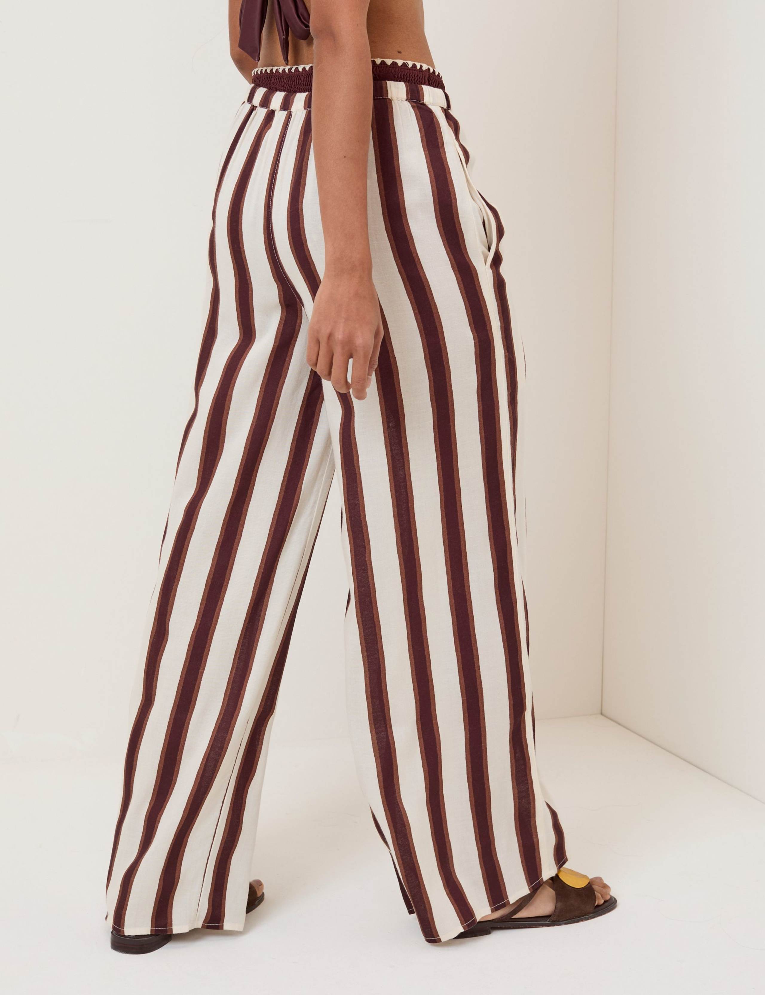 Striped Wide Leg Beach Trousers with Linen 5 of 5