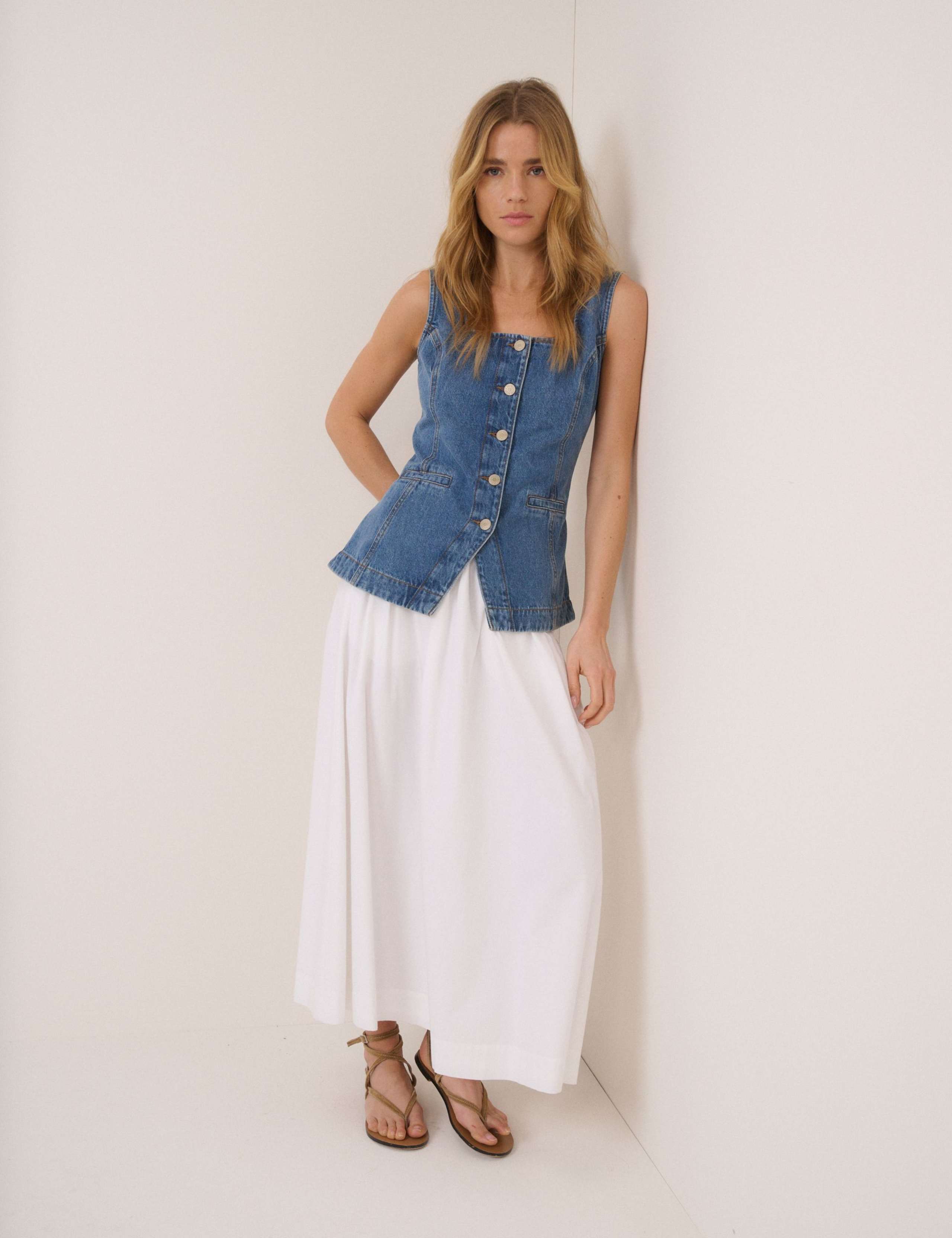 Denim Square Neck Longline Waistcoat 5 of 5