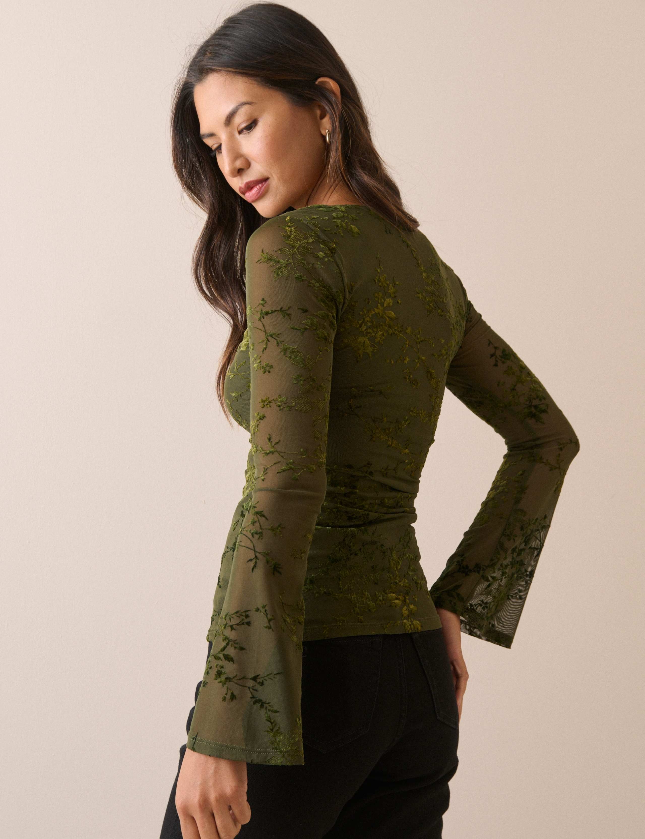Devore Slash Neck Fitted Long Sleeve Top 2 of 5