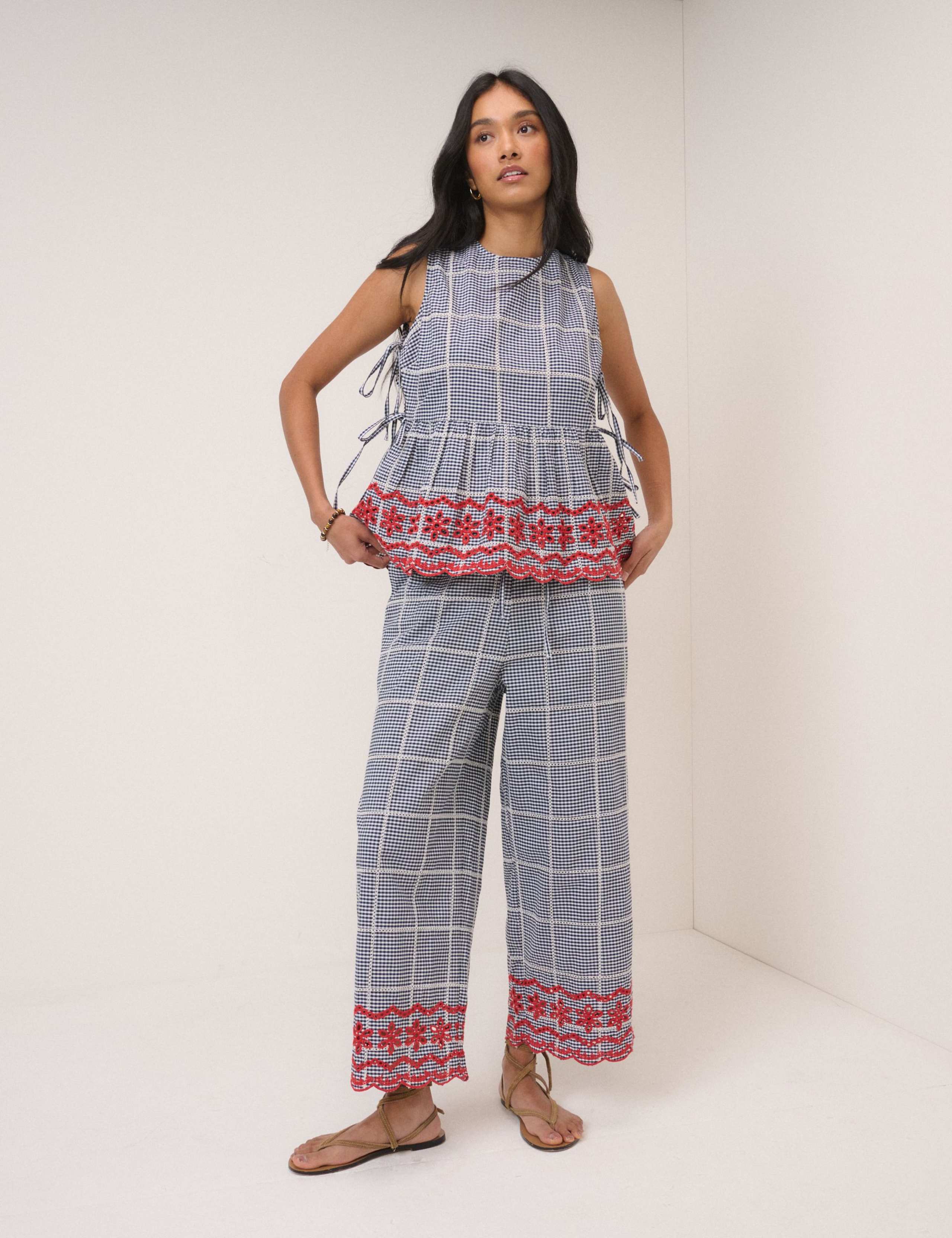 Pure Cotton Checked Cropped Trousers 2 of 6