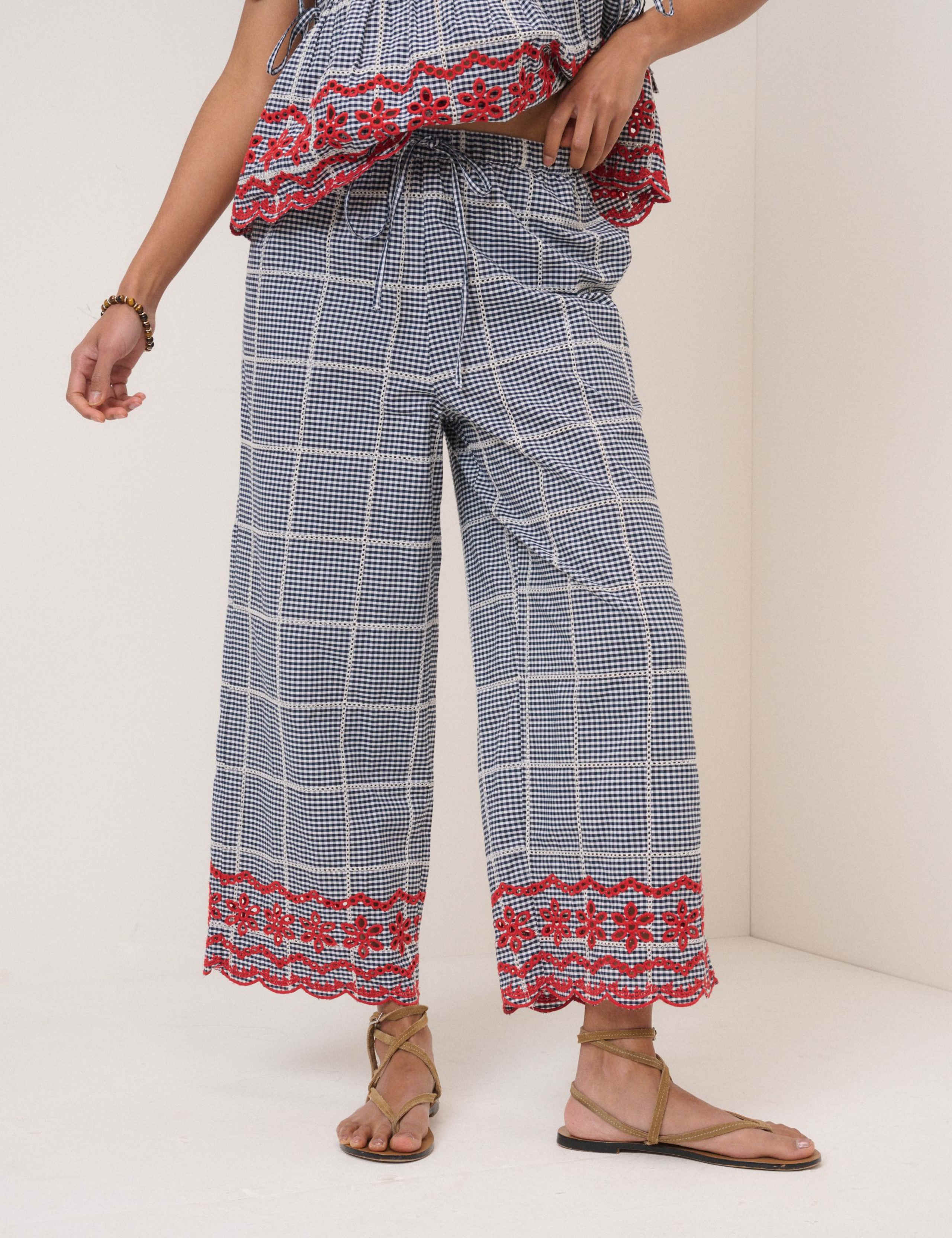 Pure Cotton Checked Cropped Trousers 3 of 6