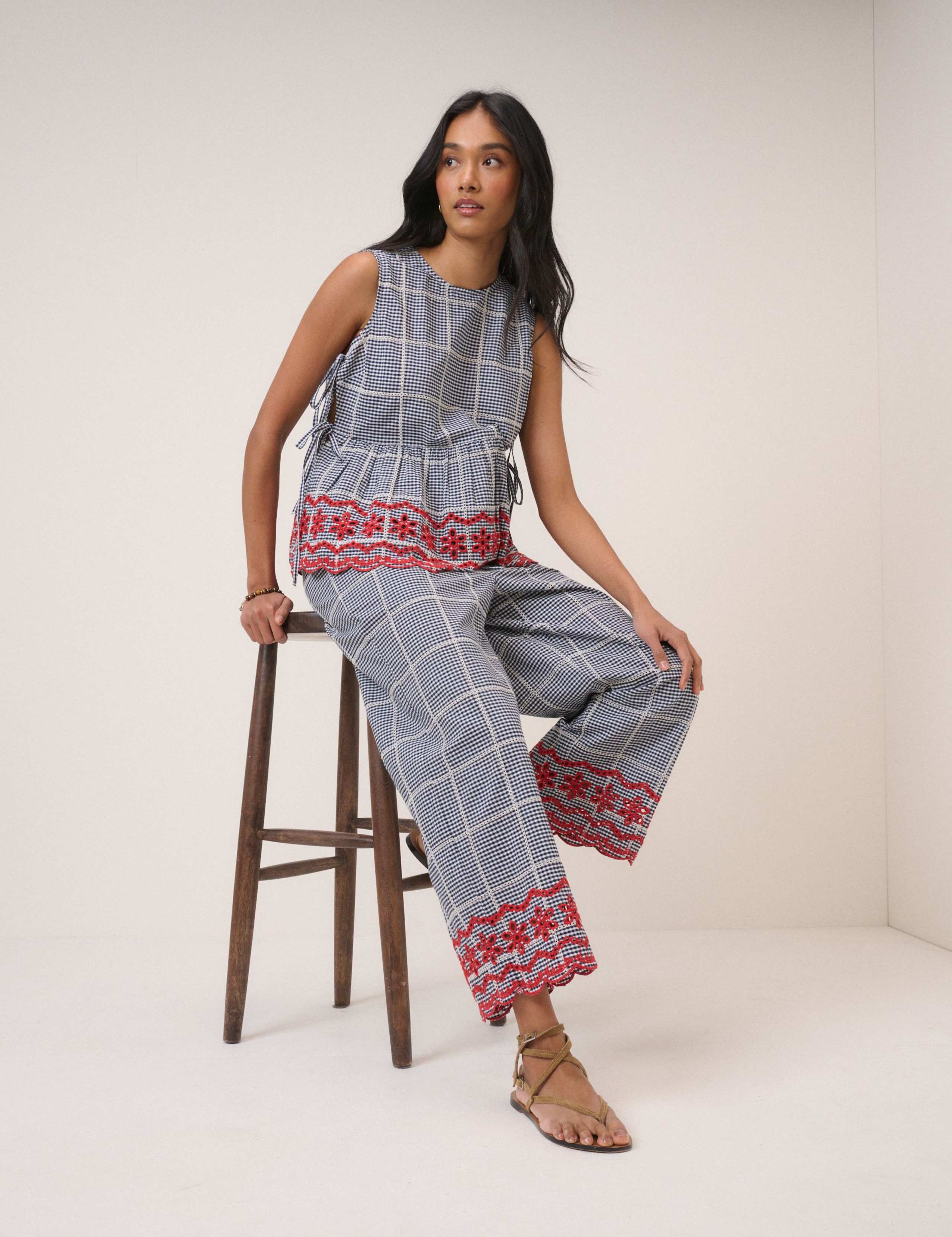 Pure Cotton Checked Cropped Trousers 4 of 6