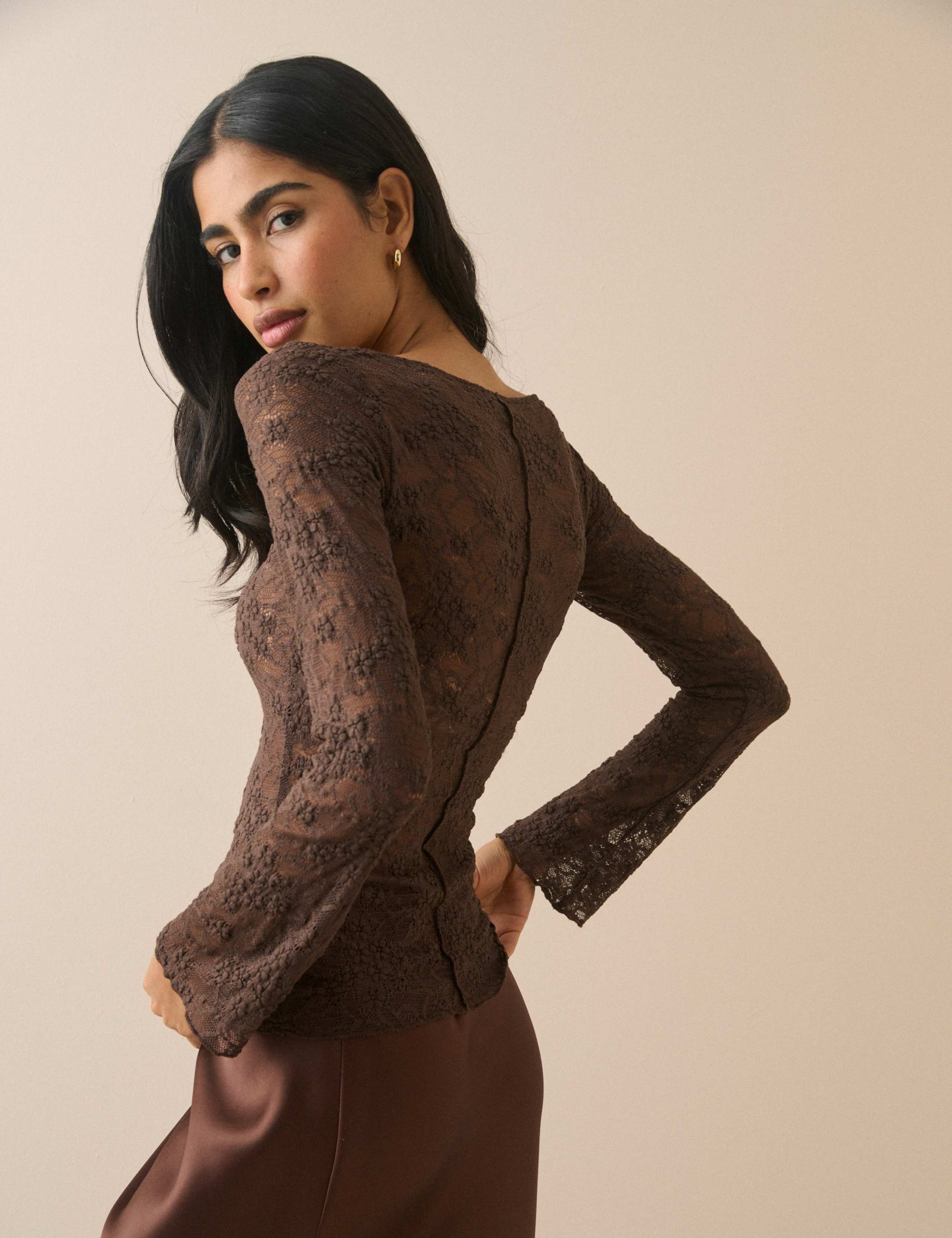 Lace Slash Neck Relaxed Fit Long Sleeve Top 4 of 5
