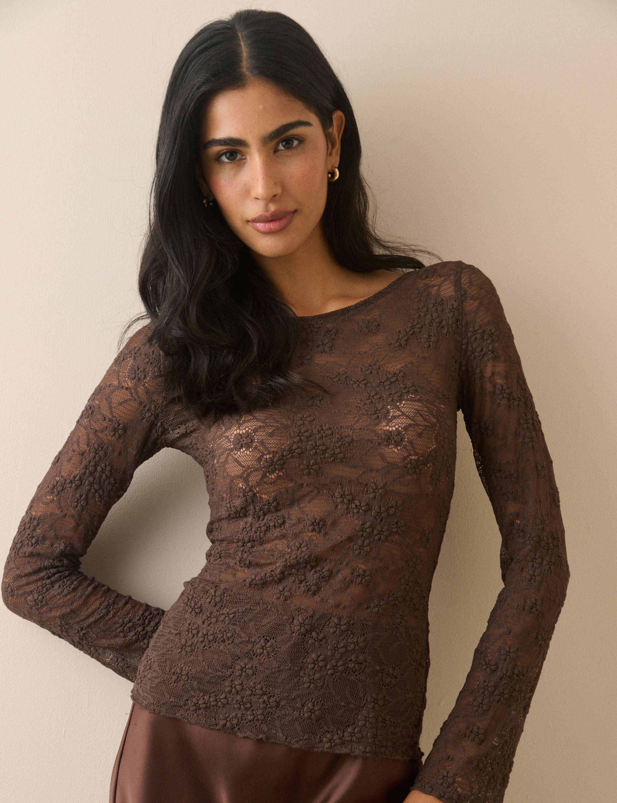 Lace Slash Neck Relaxed Fit Long Sleeve Top 5 of 5