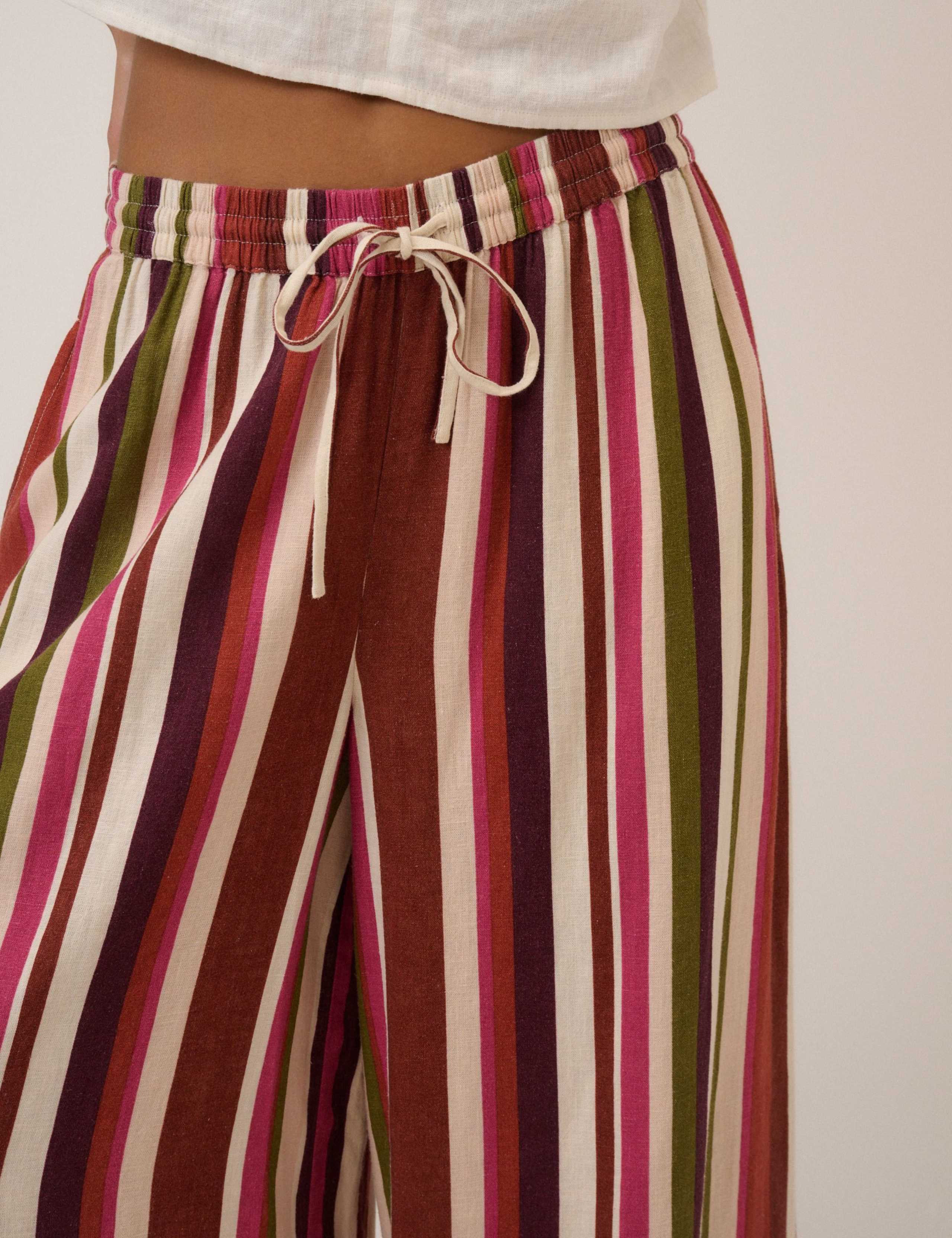 Linen Rich Striped Split Hem Wide Leg Trousers 5 of 5