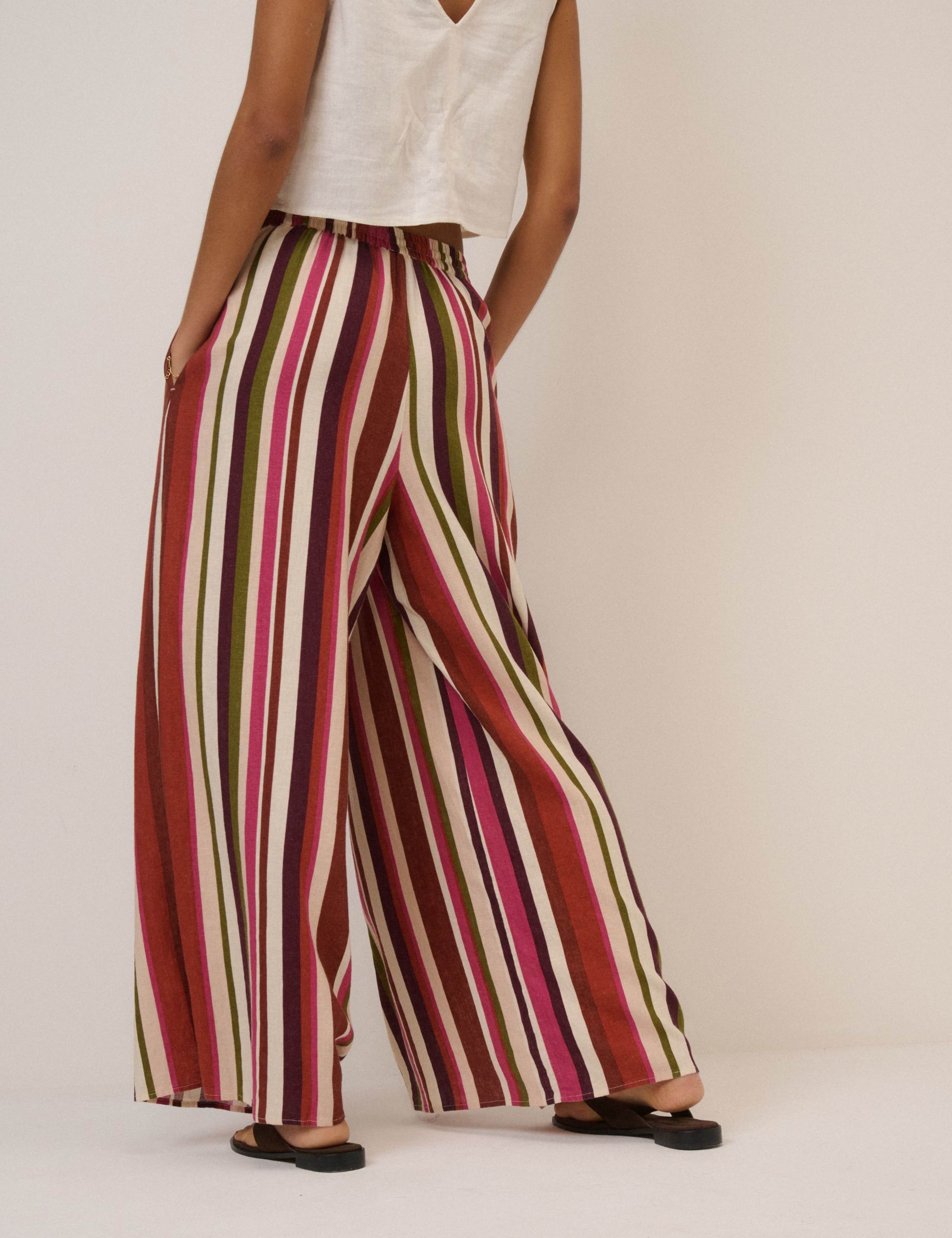 Linen Rich Striped Split Hem Wide Leg Trousers 6 of 7