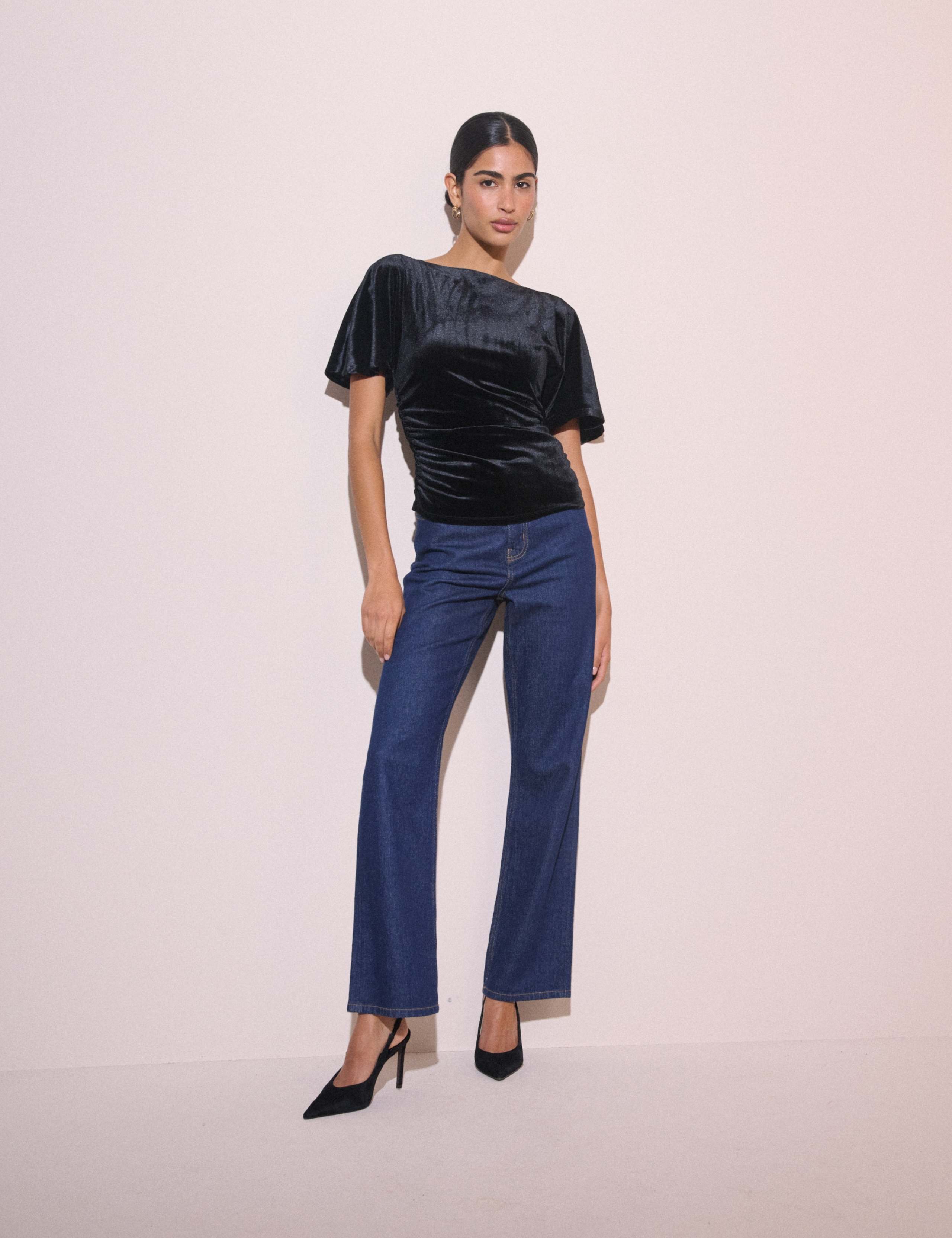 Velvet Ruched Angel Sleeve Top 2 of 5