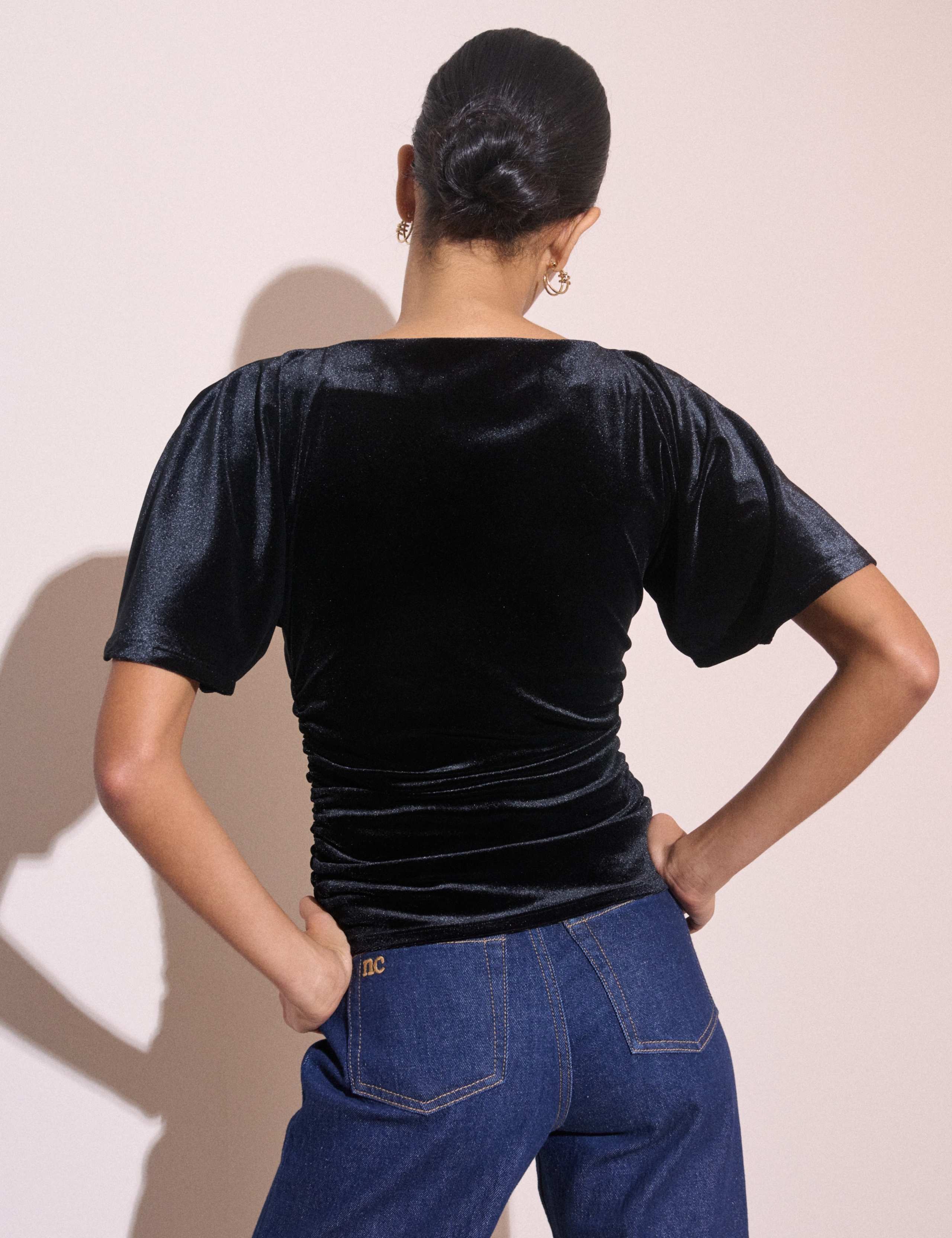 Velvet Ruched Angel Sleeve Top 3 of 5