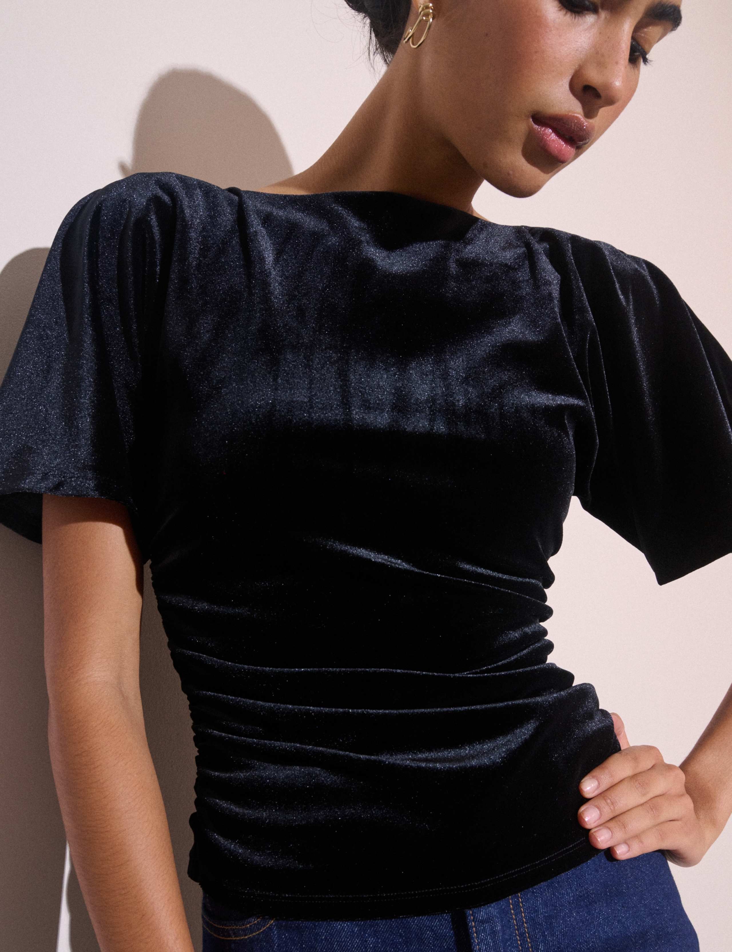 Velvet Ruched Angel Sleeve Top 4 of 5