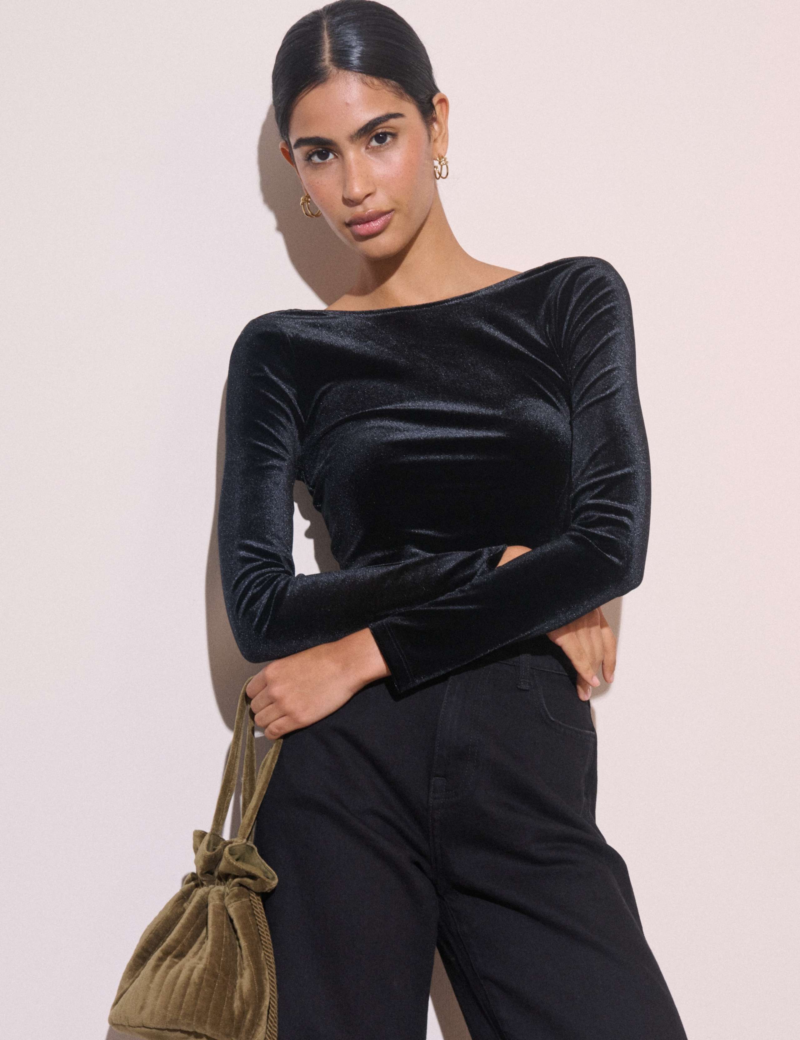 Velvet Cowl Back Fitted Top 1 of 5
