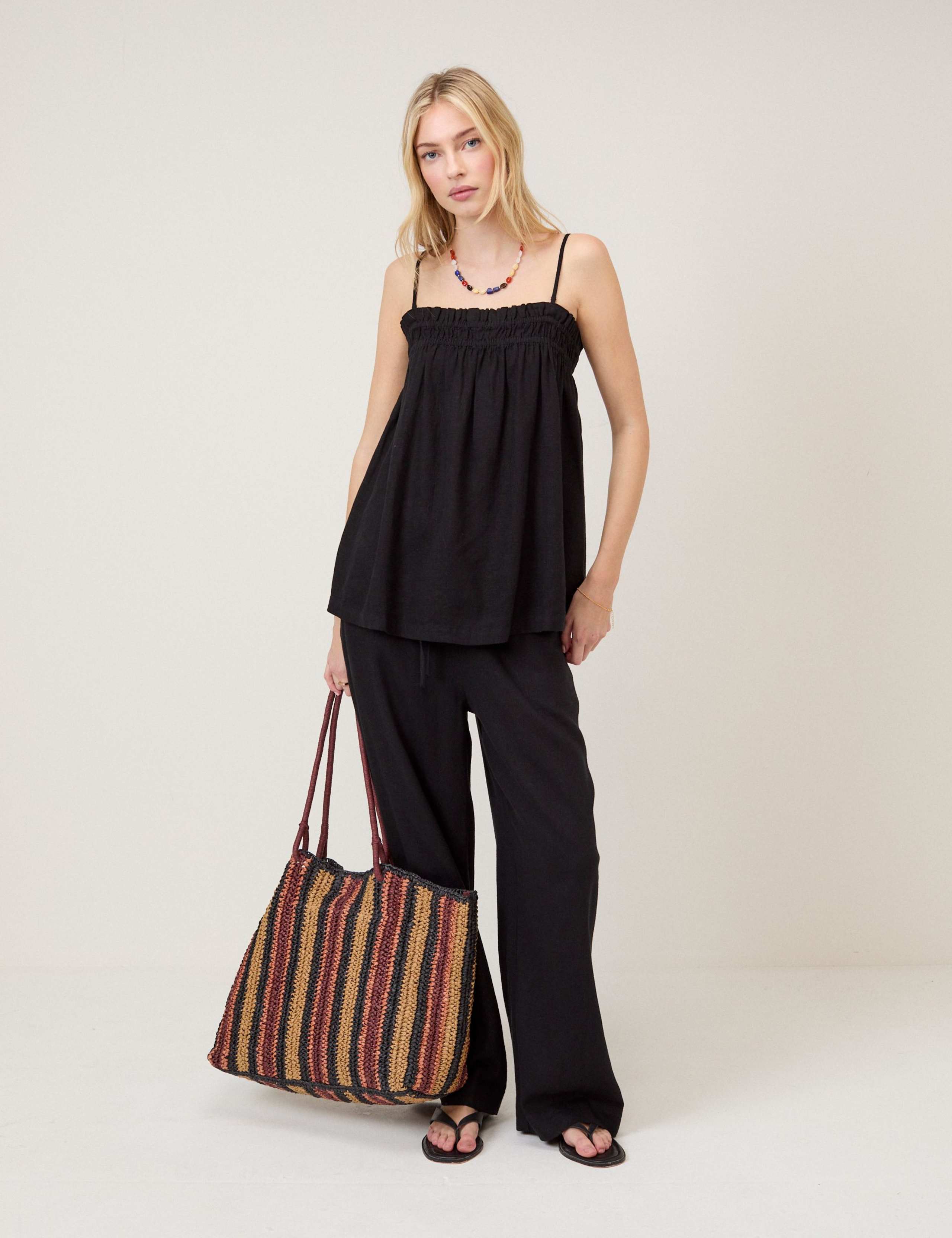 Linen Rich Drawstring Straight Leg Trousers 1 of 5