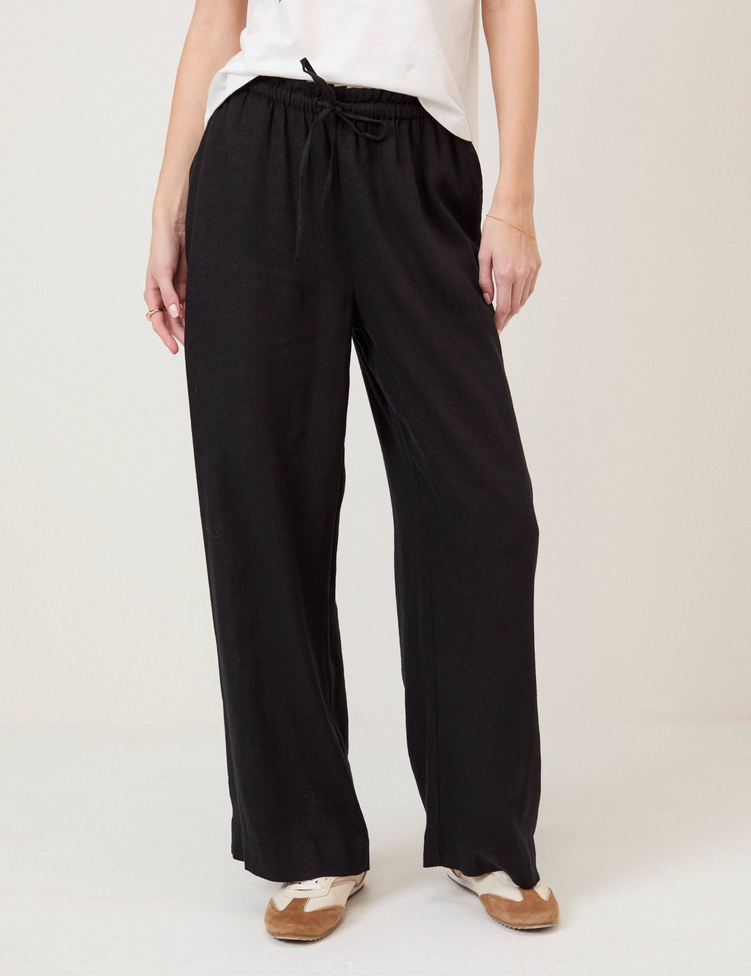 Linen Rich Drawstring Straight Leg Trousers 2 of 5