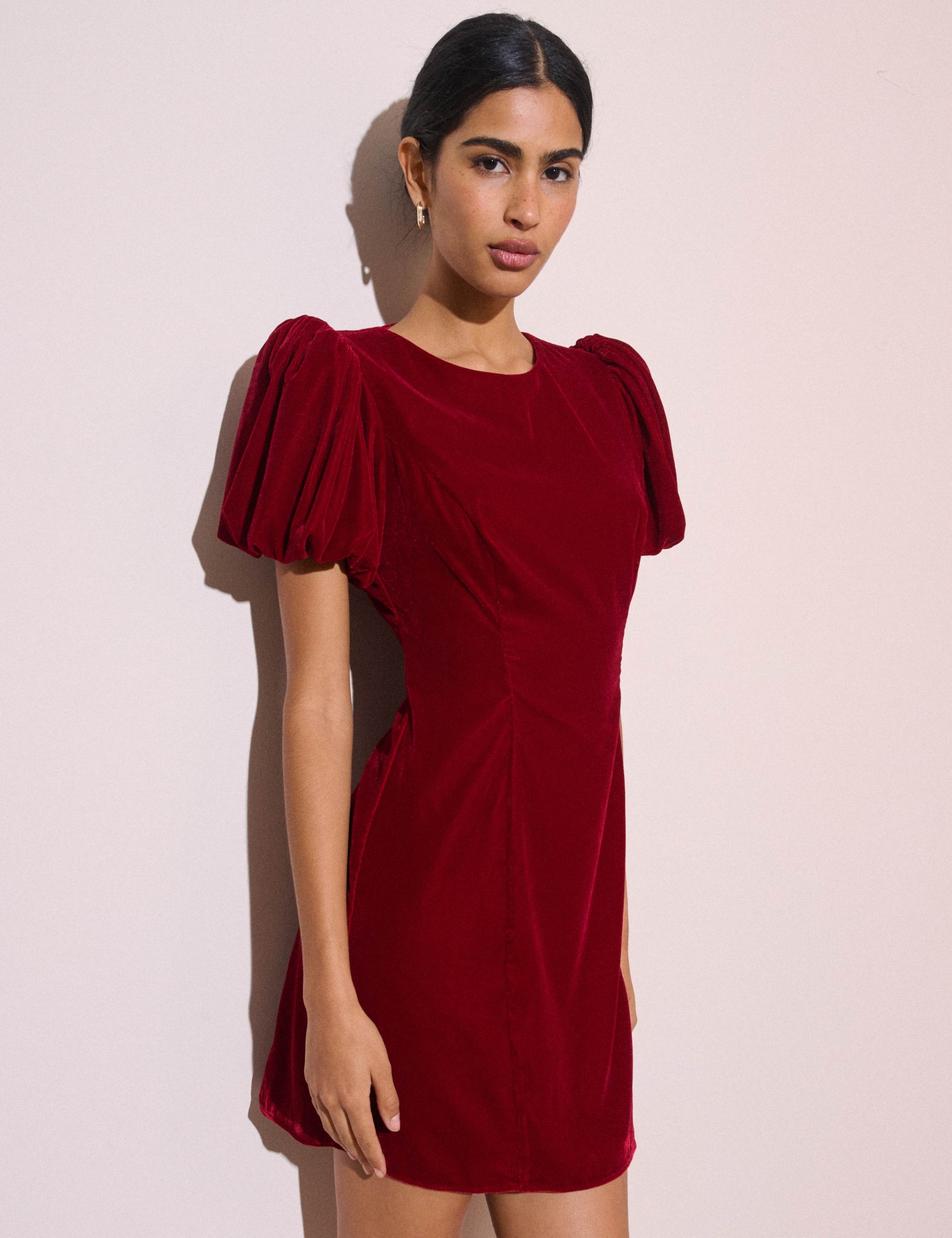 Crew Neck Zip Up Mini Flared Dress 1 of 5