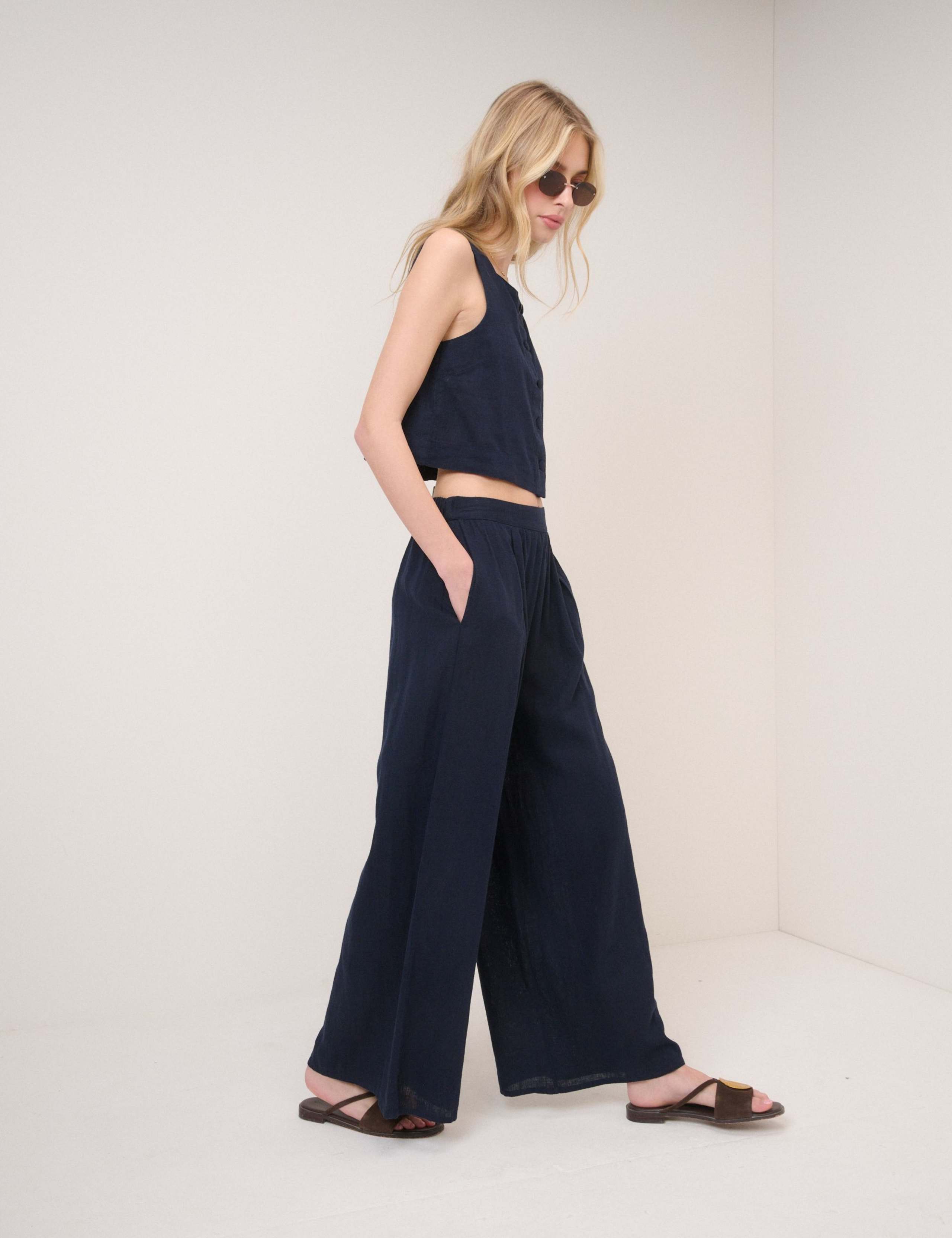 Linen Rich Elasticated Wide Leg Trousers 2 of 5
