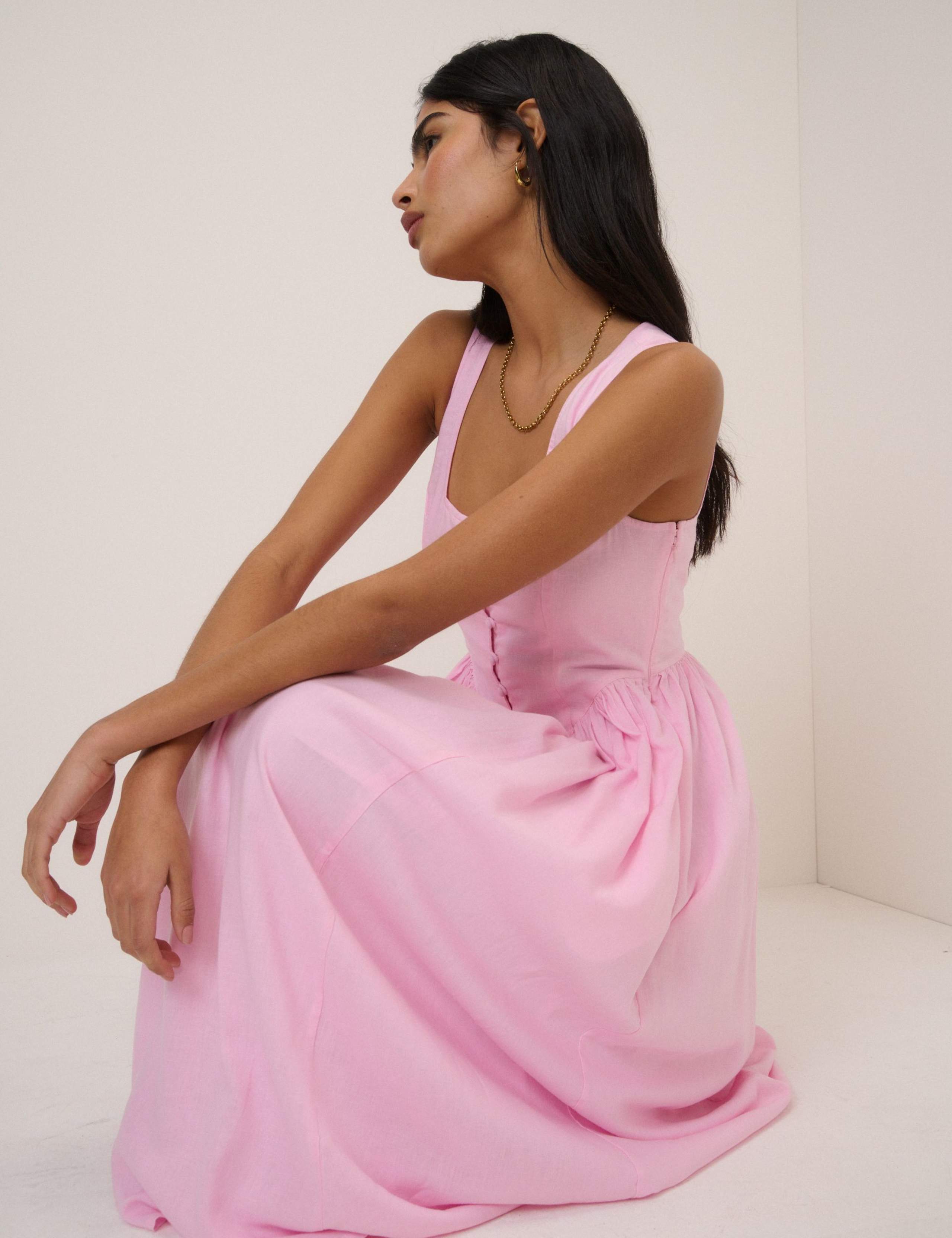 Lyocell Rich Midi Skater Dress with Linen 2 of 5