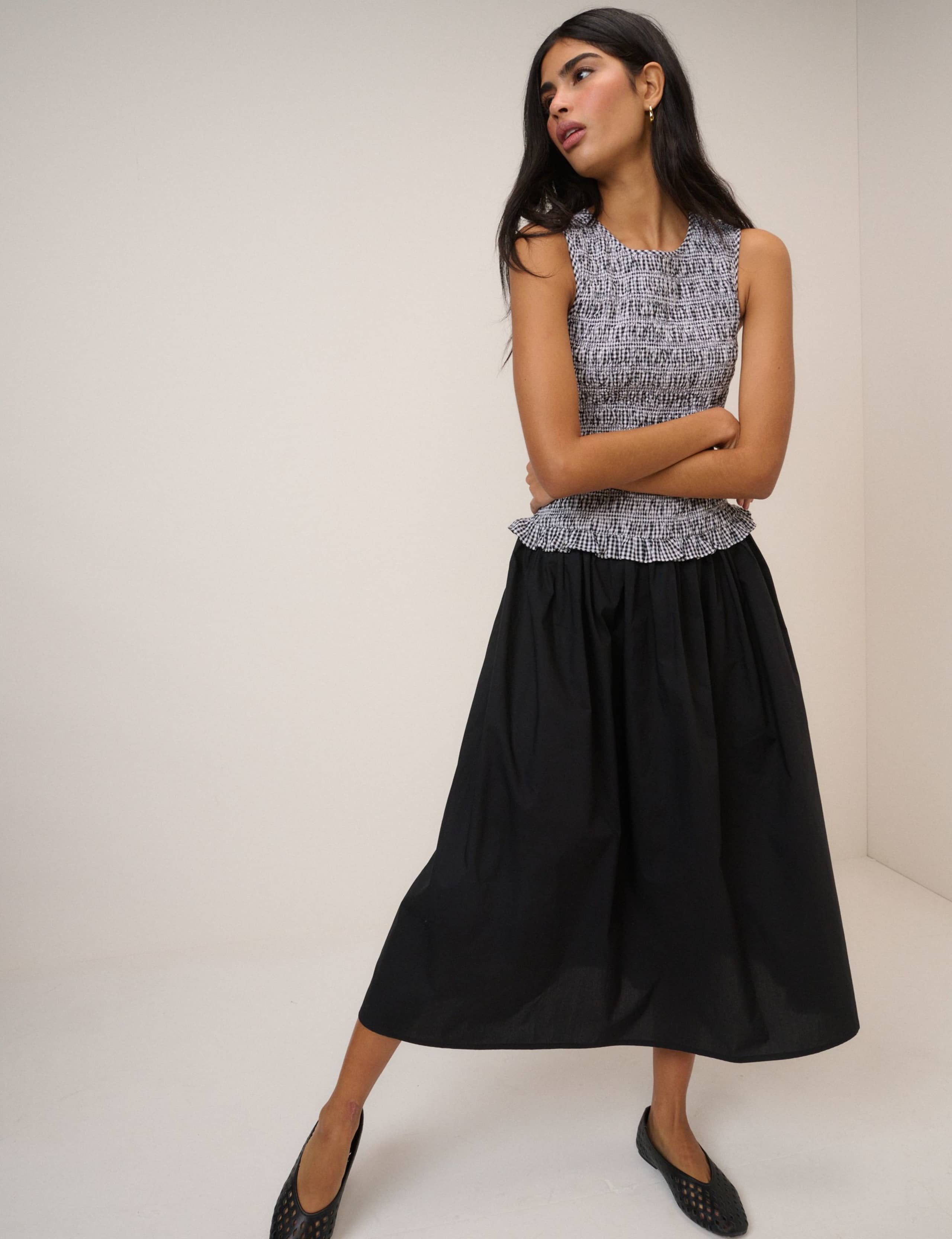 Pure Cotton Gingham Midi Skater Dress 2 of 5