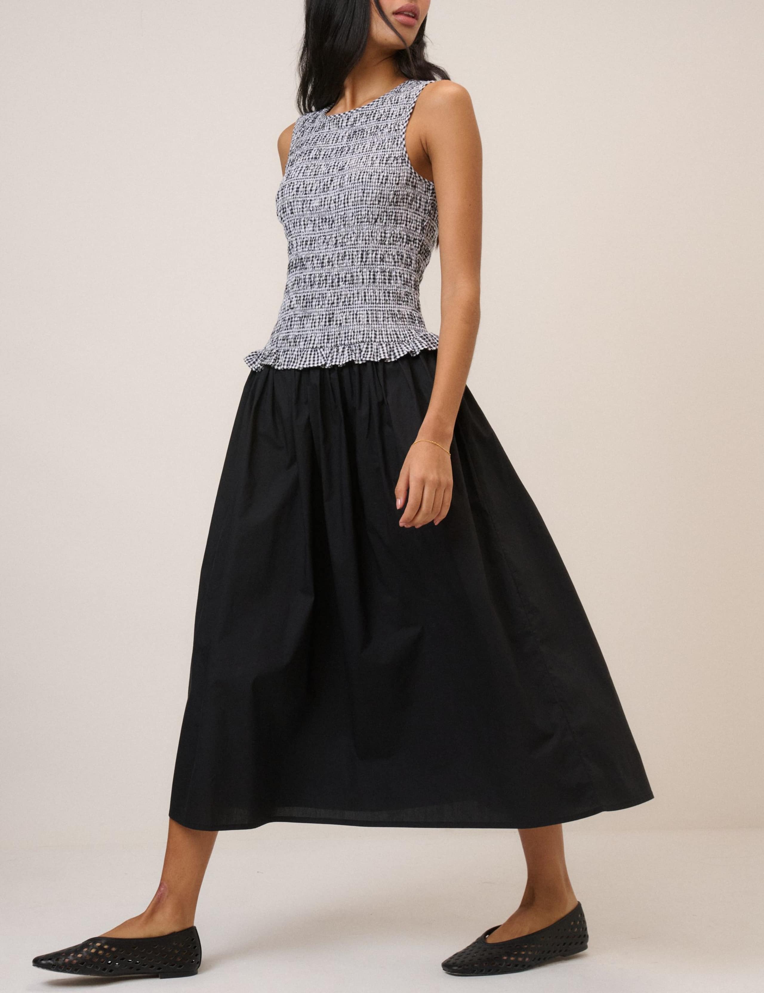 Pure Cotton Gingham Midi Skater Dress 4 of 5