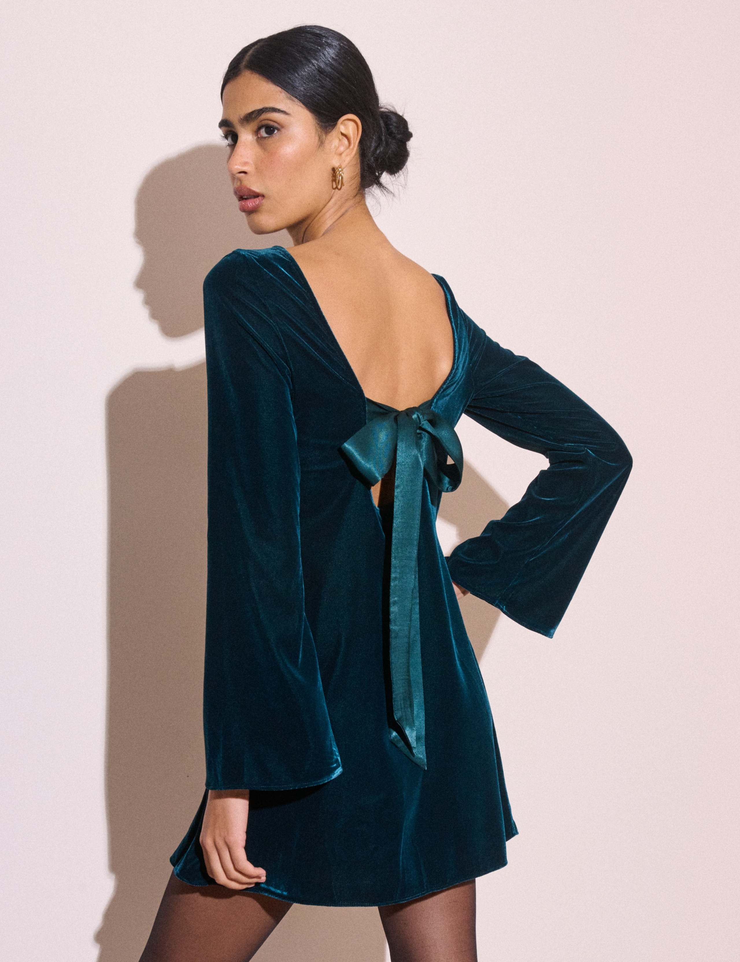 Crew Neck Tie Front Mini Smock Dress 2 of 5