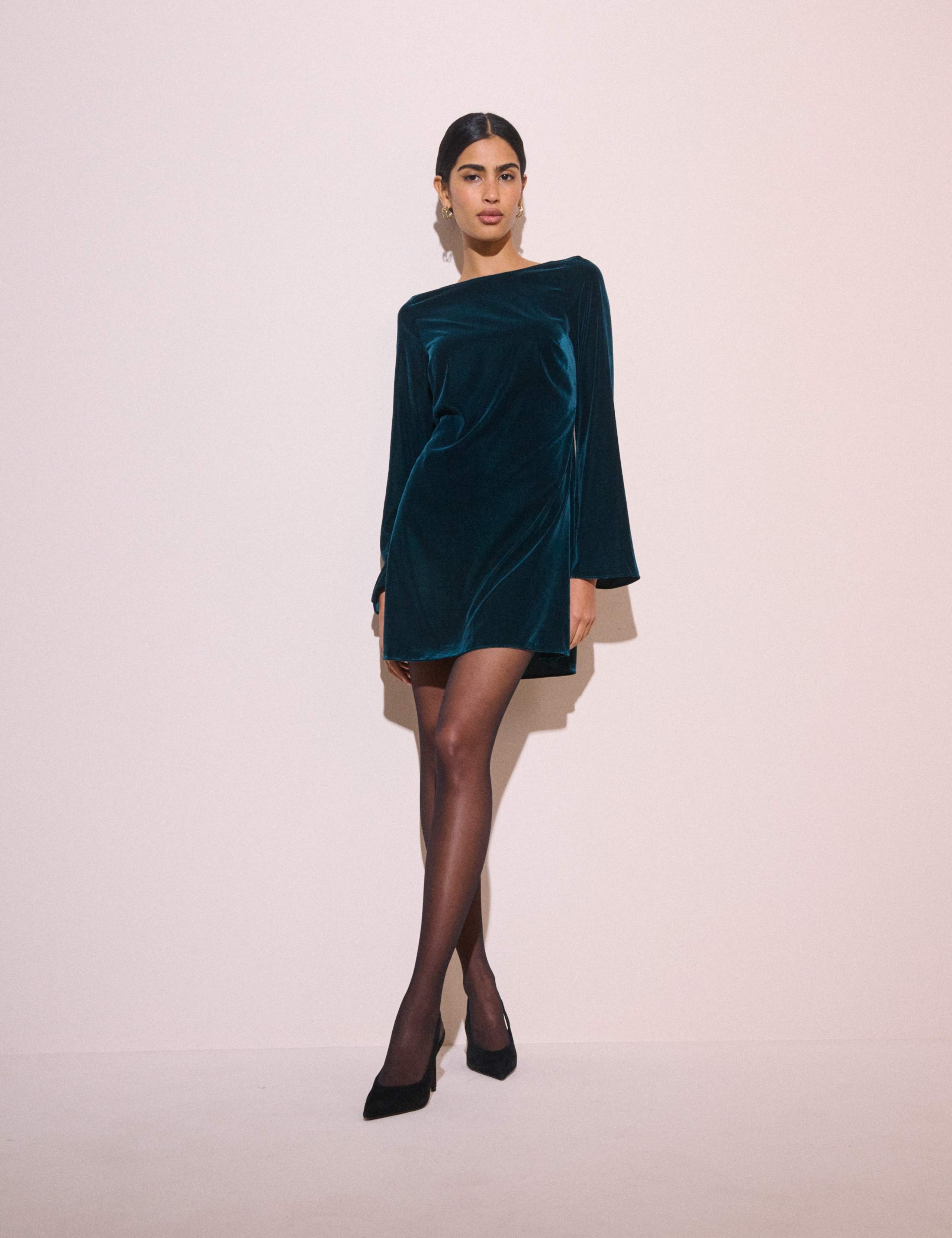 Crew Neck Tie Front Mini Smock Dress 3 of 5