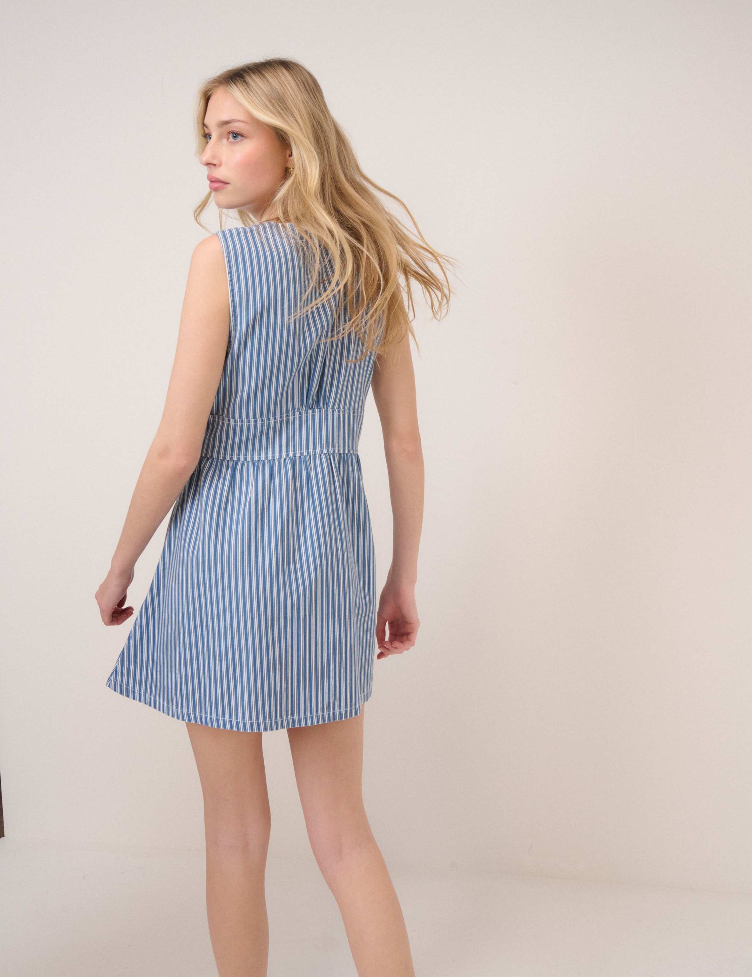 Denim Striped V-Neck Mini Skater Dress 5 of 5