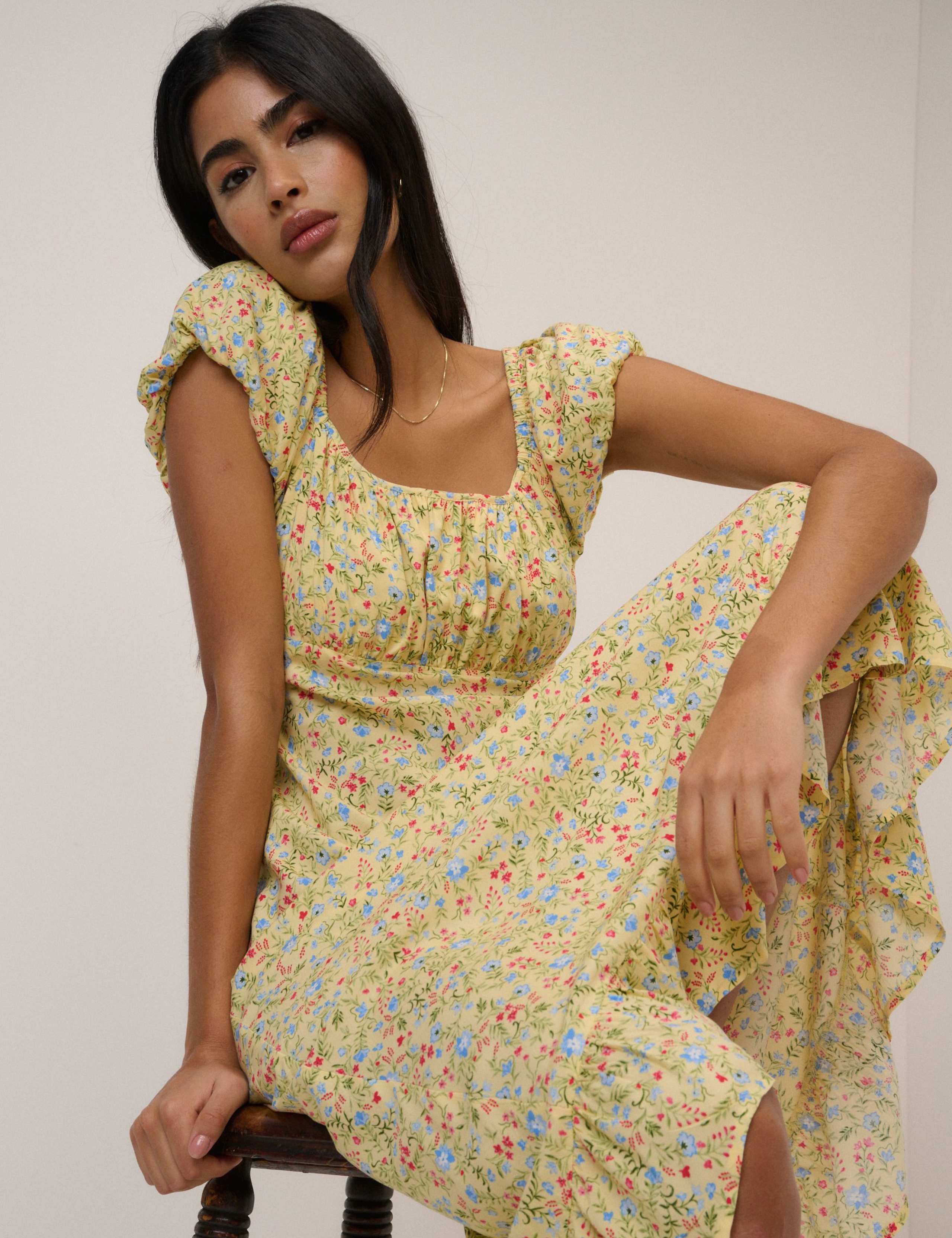 Floral Square Neck Midi Tea Dress 2 of 5