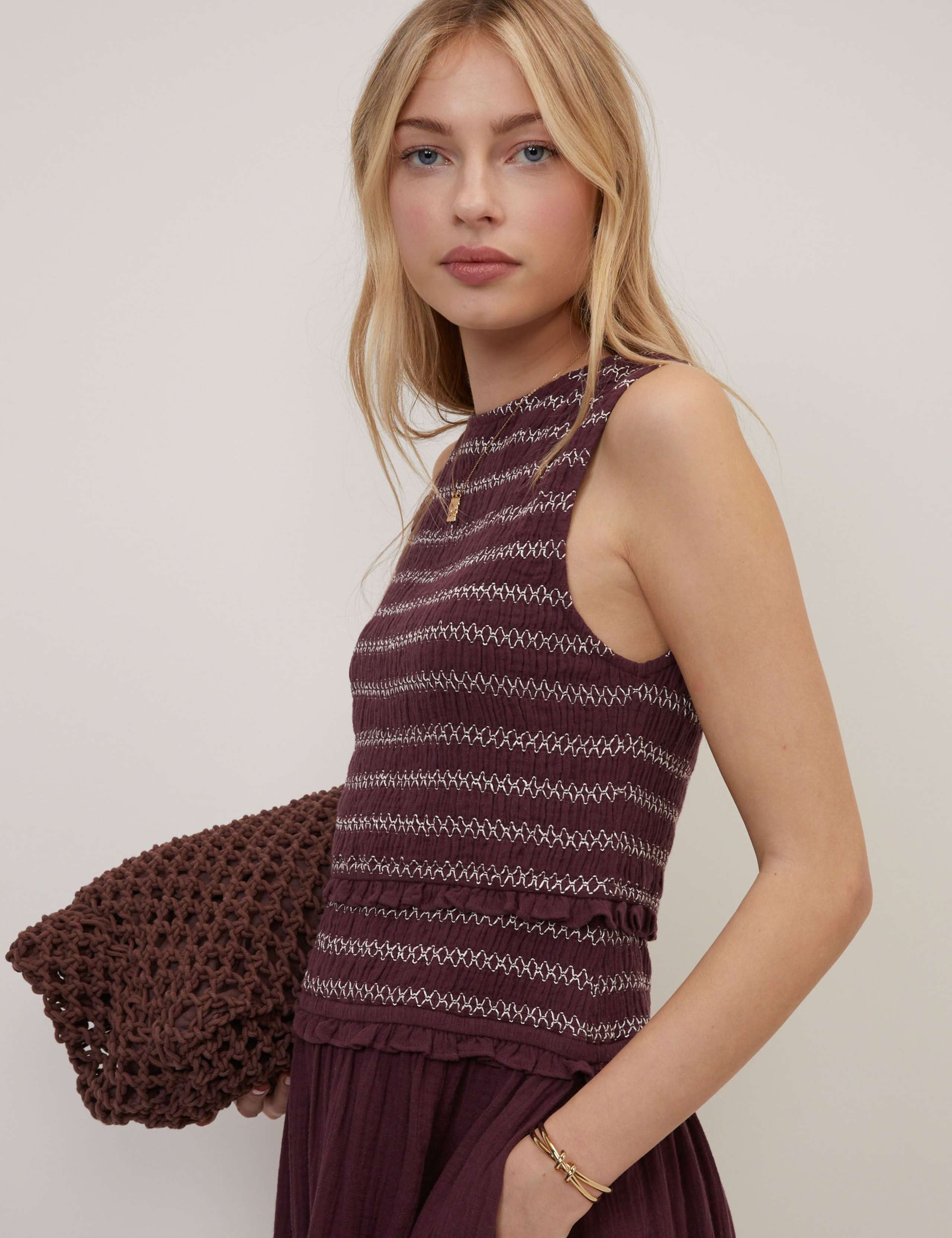 Pure Cotton Shirred Dropped Waist Midi Dress 5 of 6