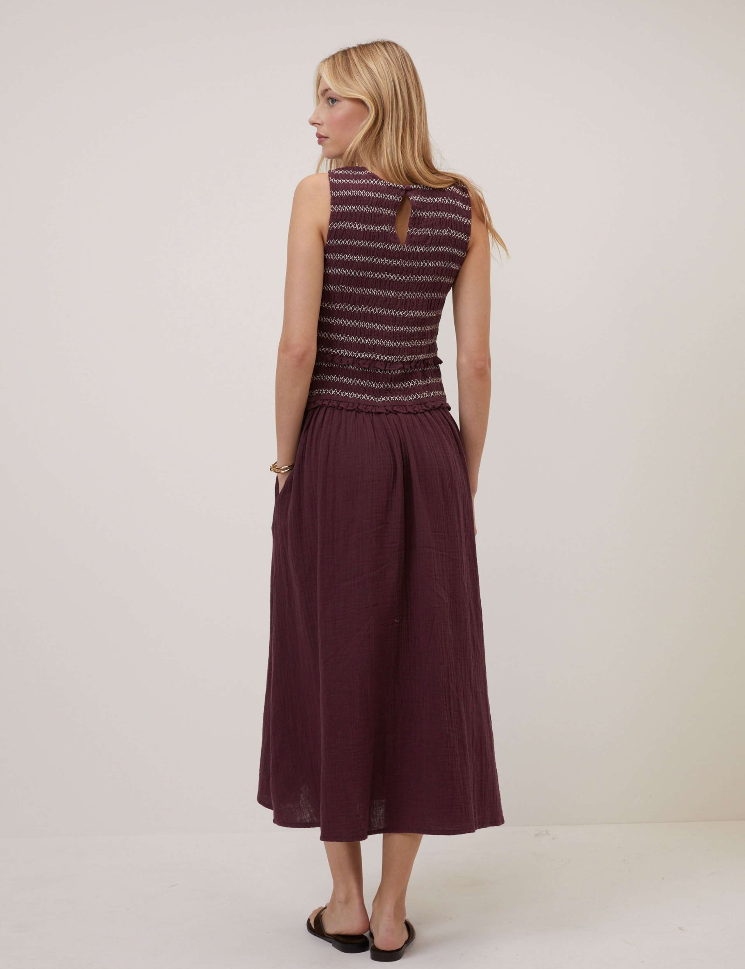 Pure Cotton Shirred Dropped Waist Midi Dress 6 of 6