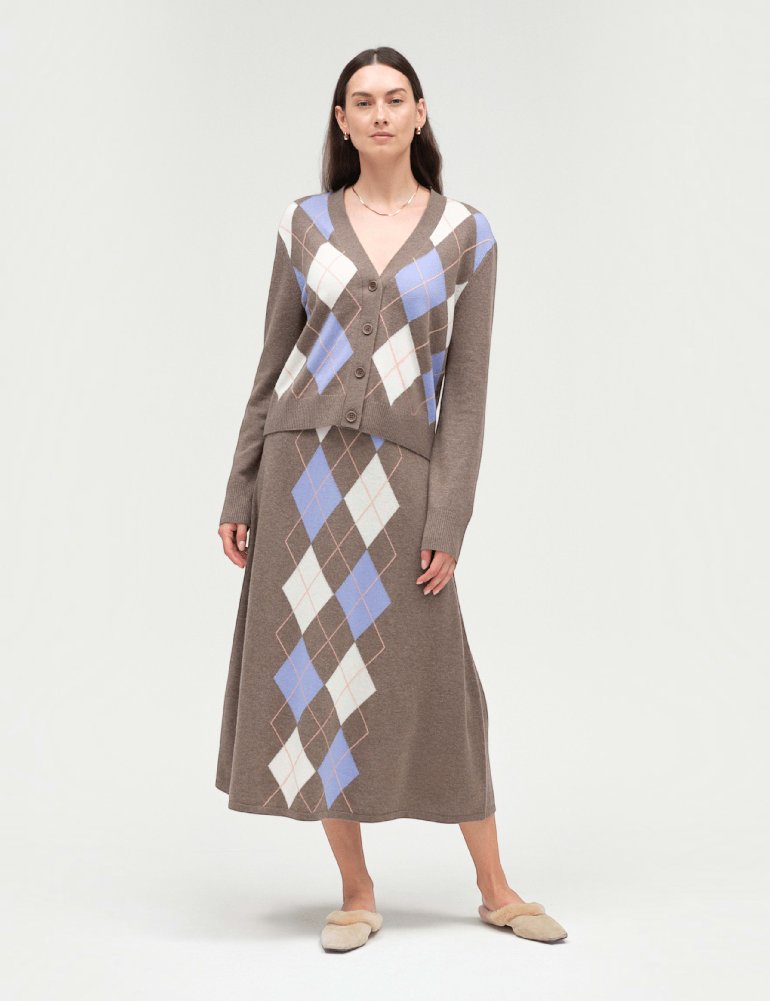 Wool Rich Jacquard V Neck Cardigan with Cashmere 3 of 4