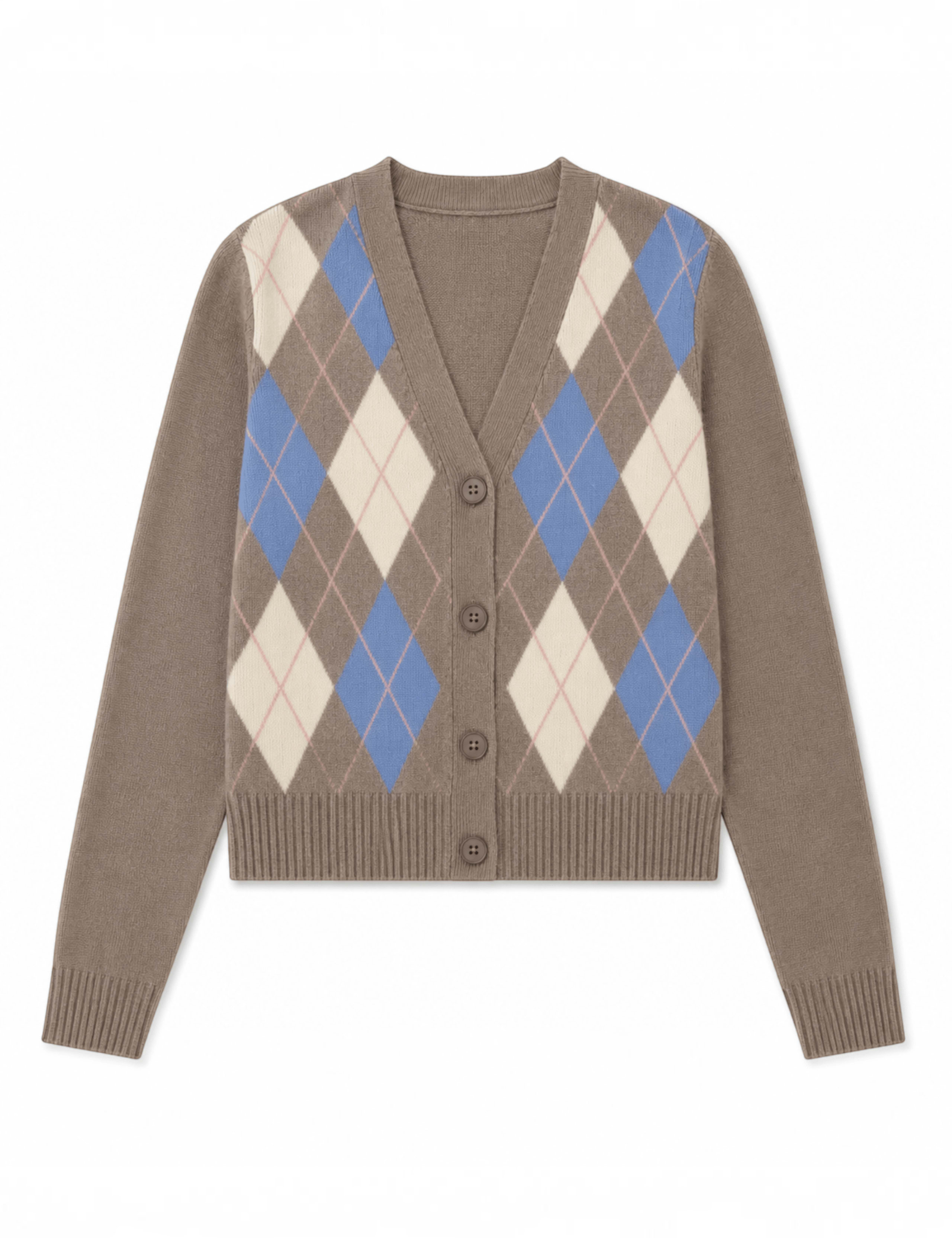 Wool Rich Jacquard V Neck Cardigan with Cashmere 2 of 4