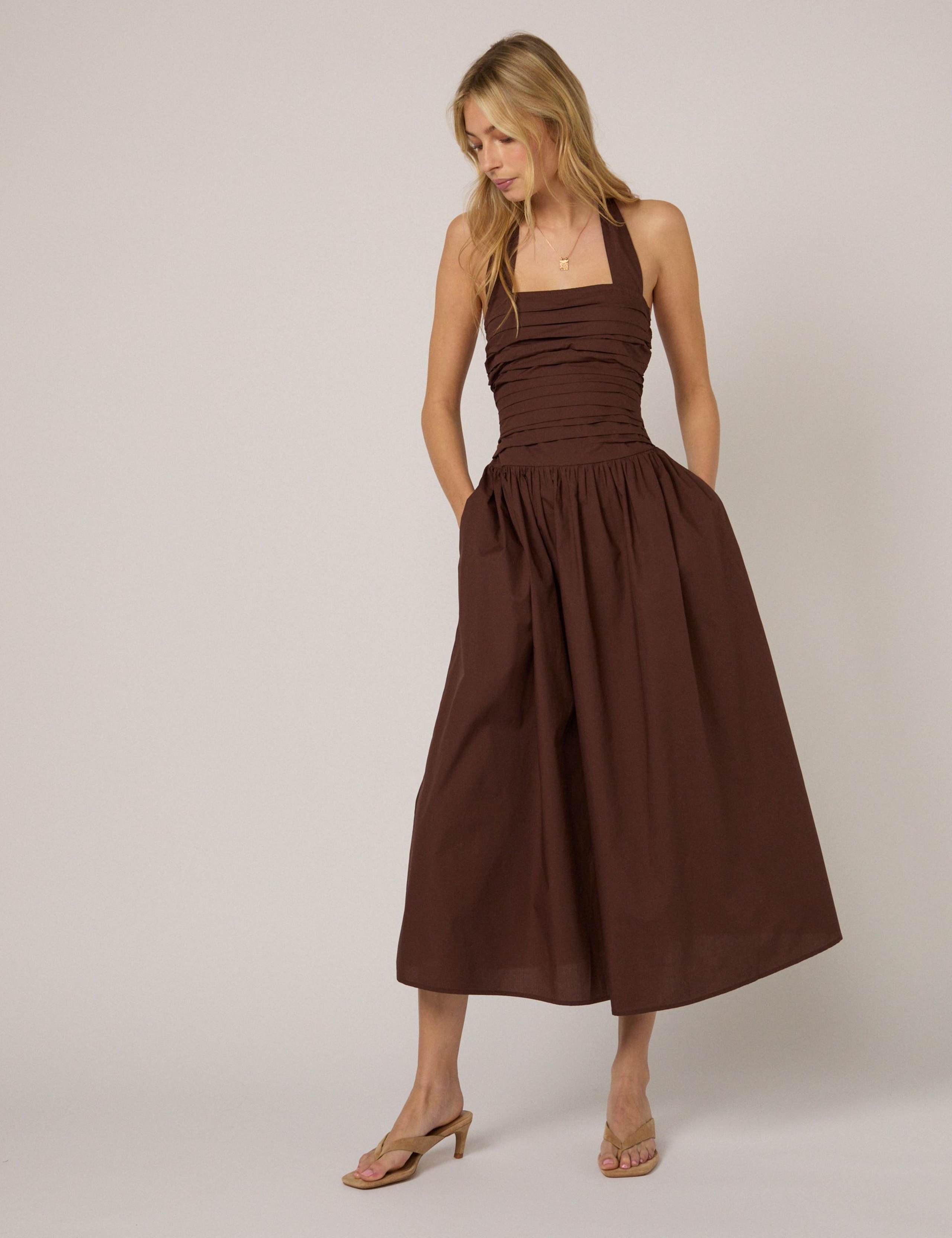 Pure Cotton Halter Neck Midi Waisted Dress 2 of 5