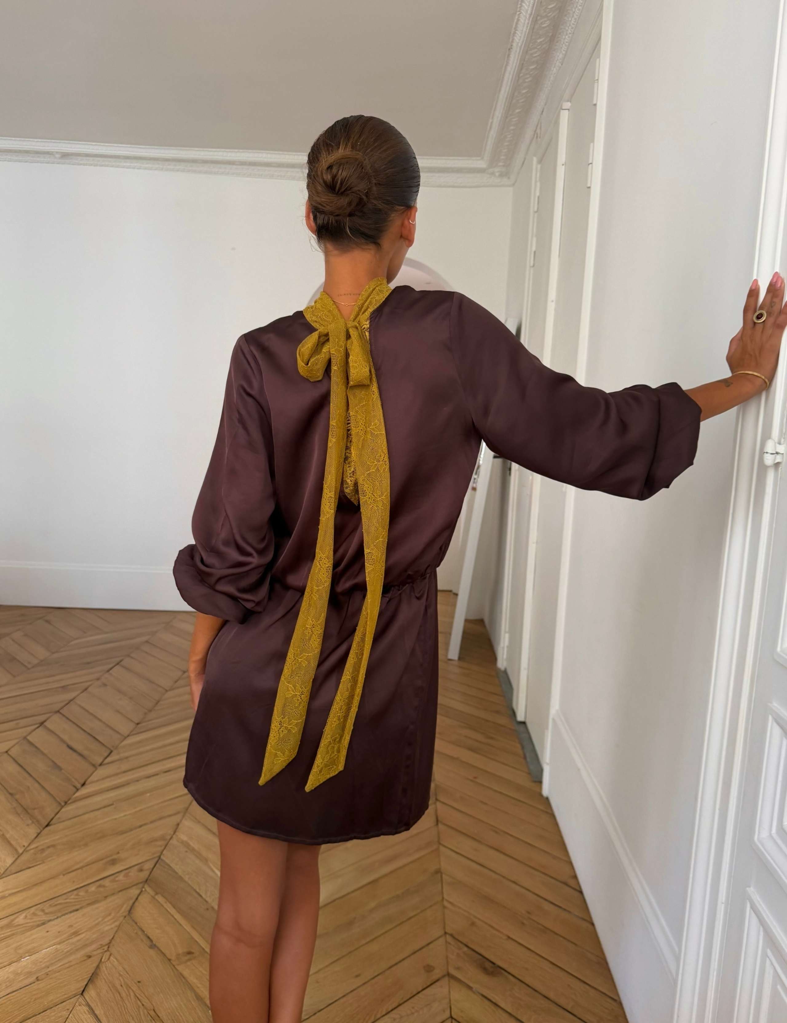 Tie Neck Batwing Mini Smock Dress 2 of 5