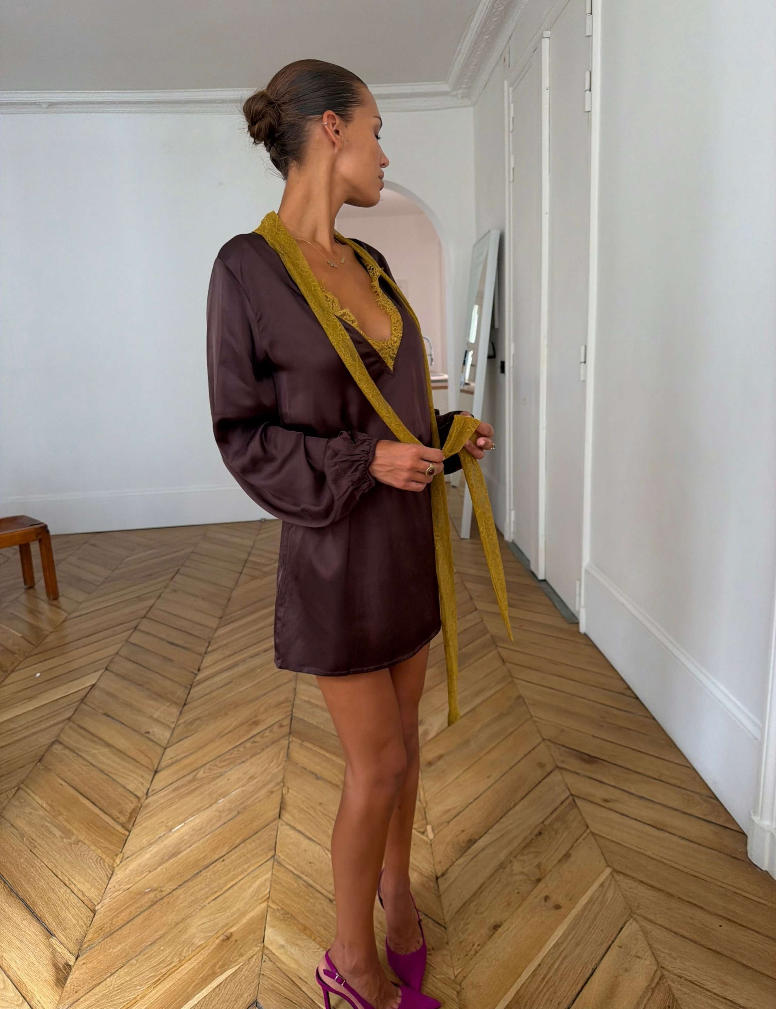 Tie Neck Batwing Mini Smock Dress 3 of 5