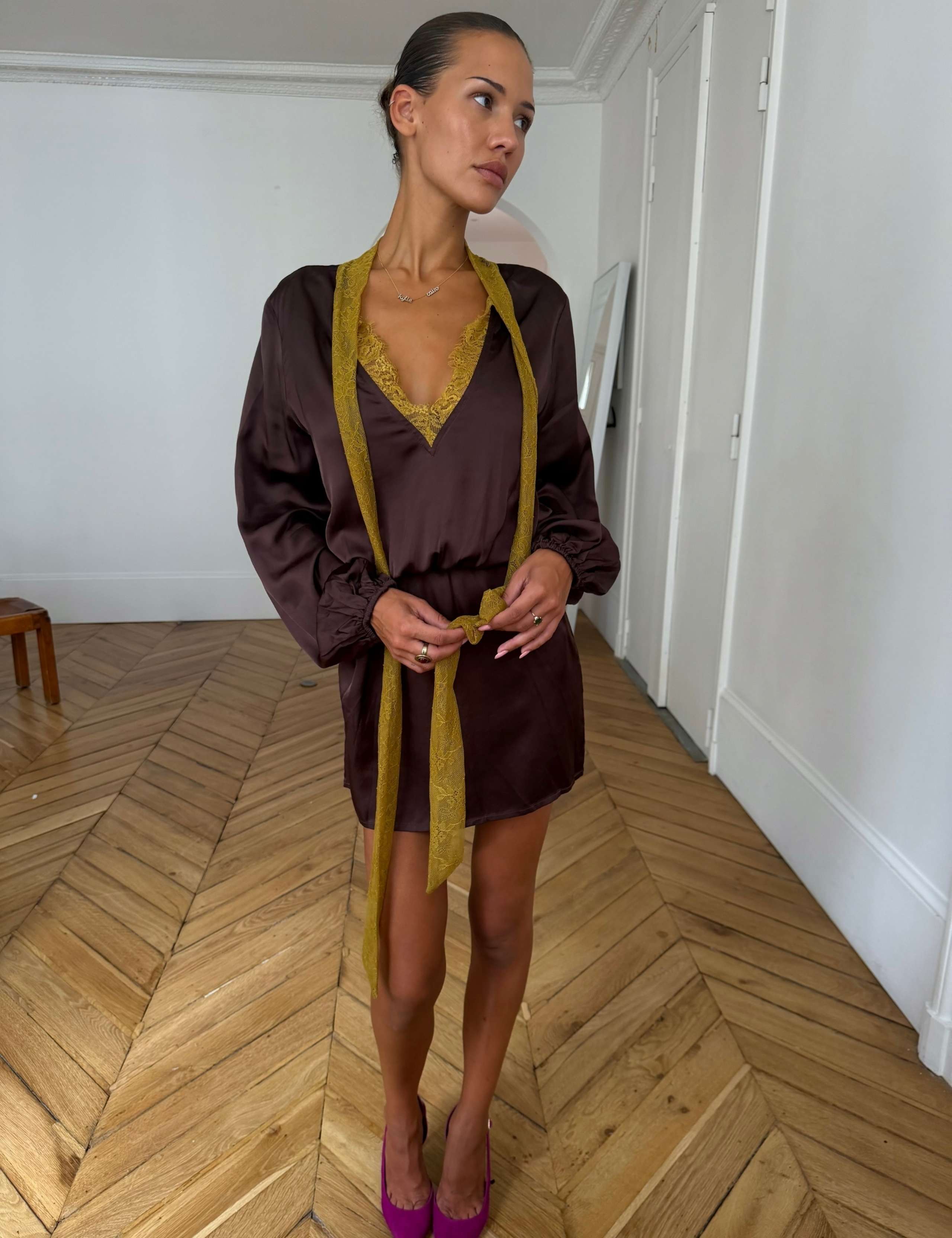 Tie Neck Batwing Mini Smock Dress 5 of 5