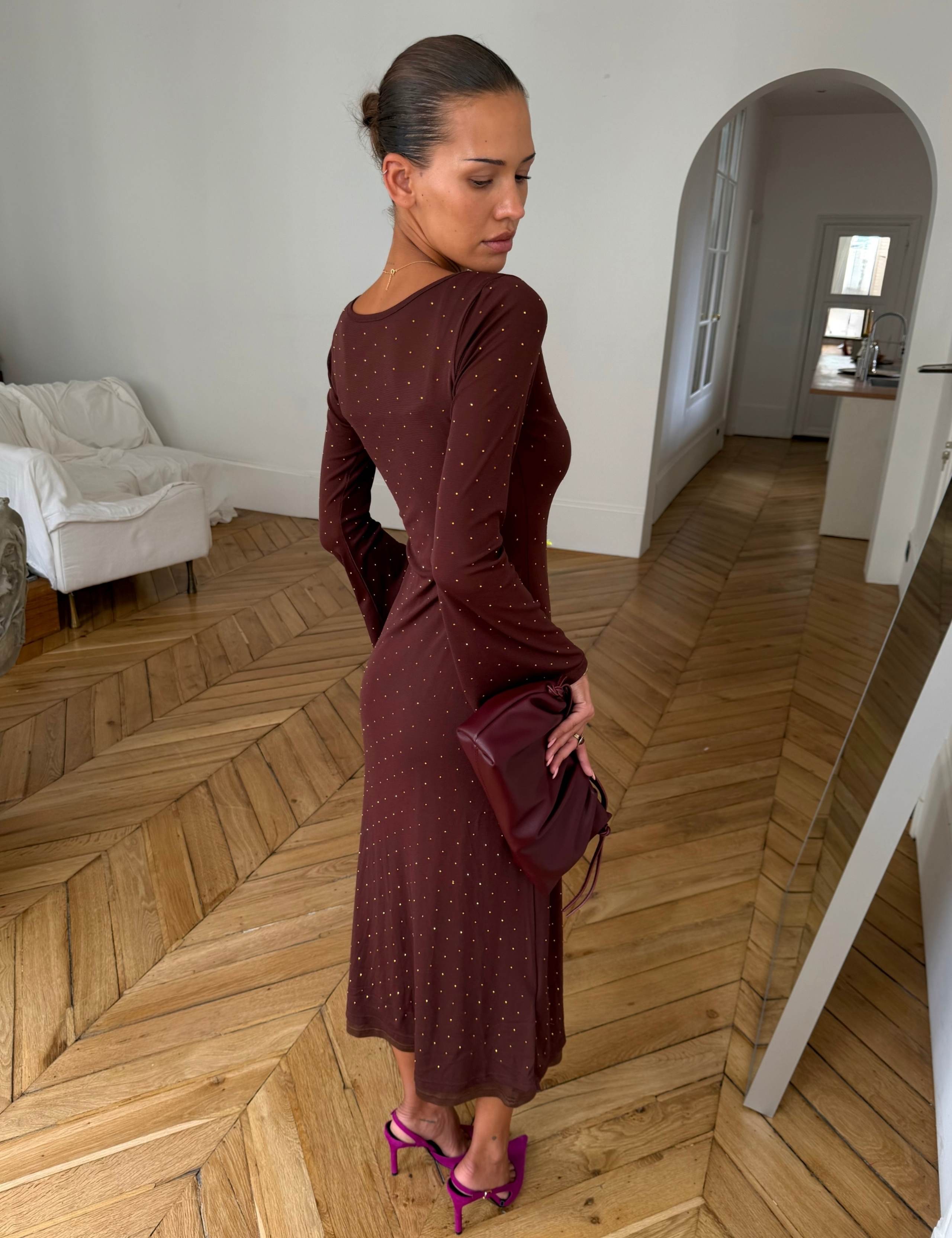 Mesh Embellished Round Neck Midi Dress 2 of 4