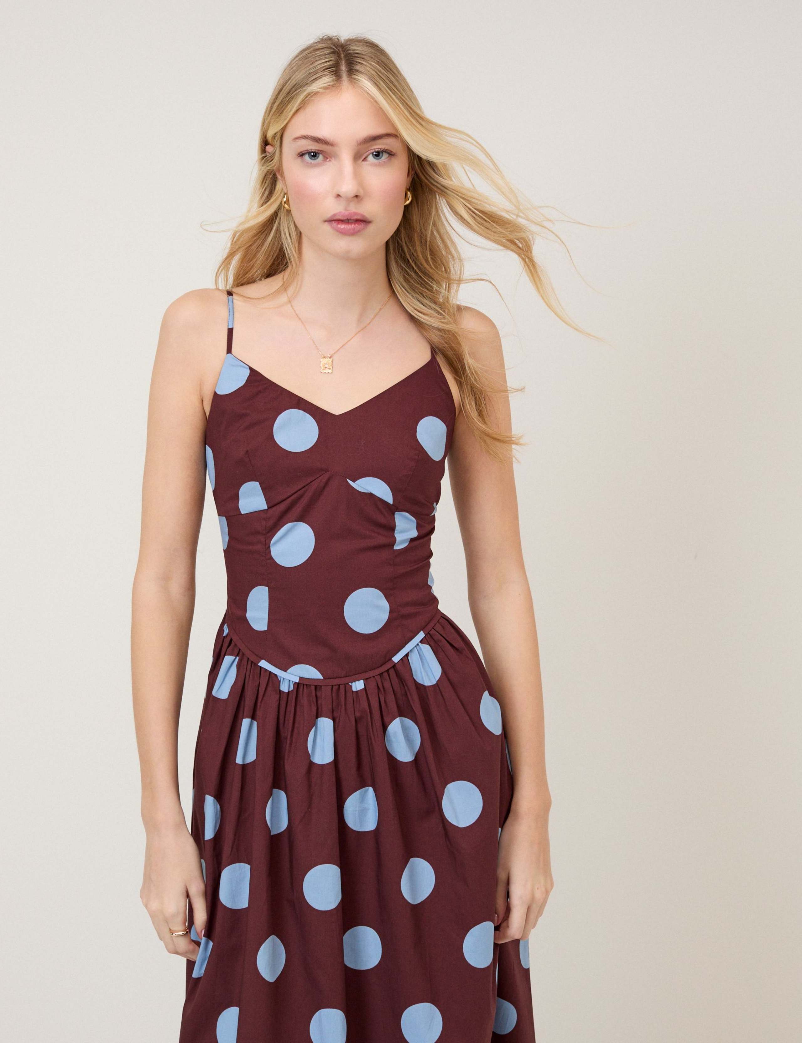 Pure Cotton Polka Dot Strappy Midi Skater Dress 3 of 5