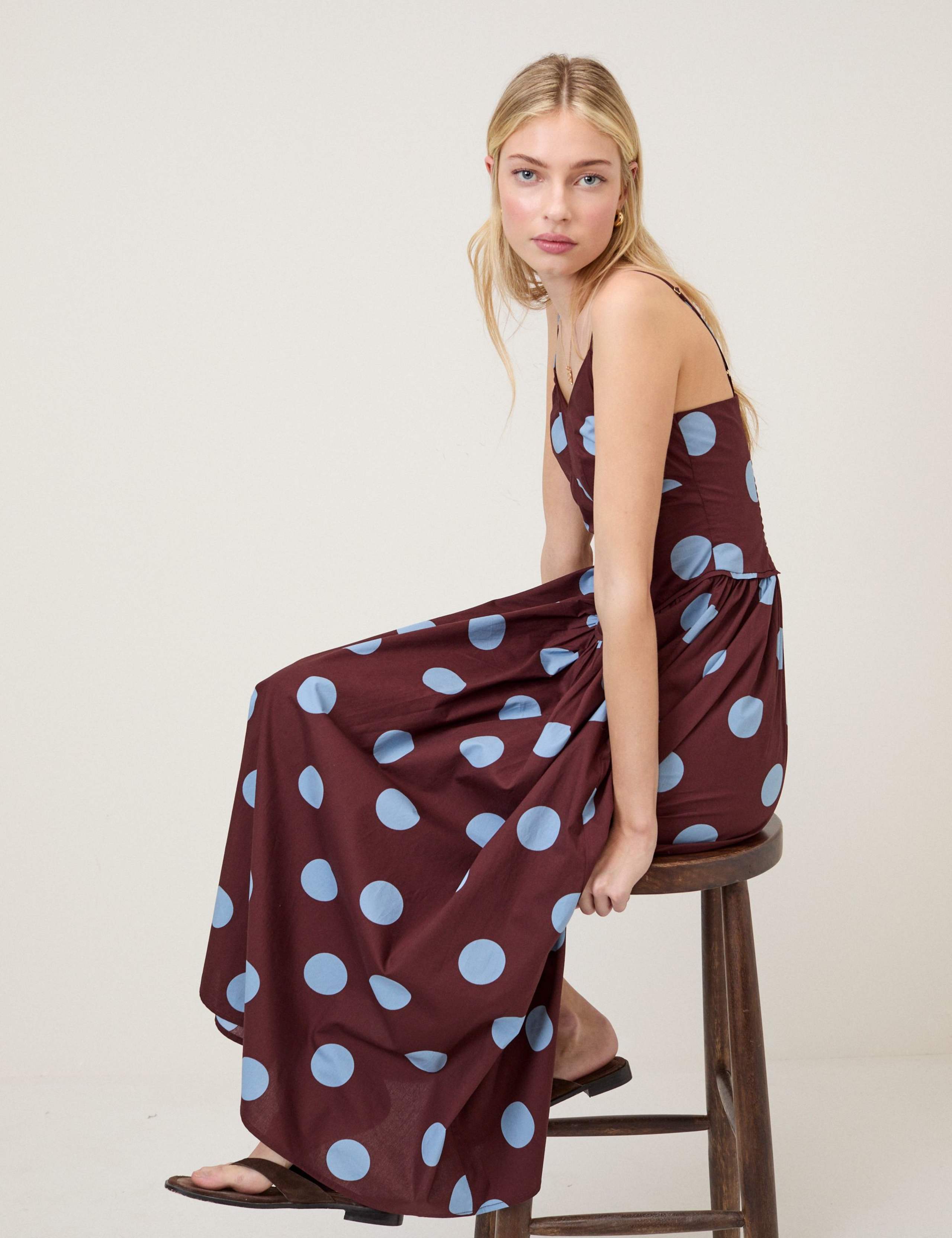 Pure Cotton Polka Dot Strappy Midi Skater Dress 4 of 5