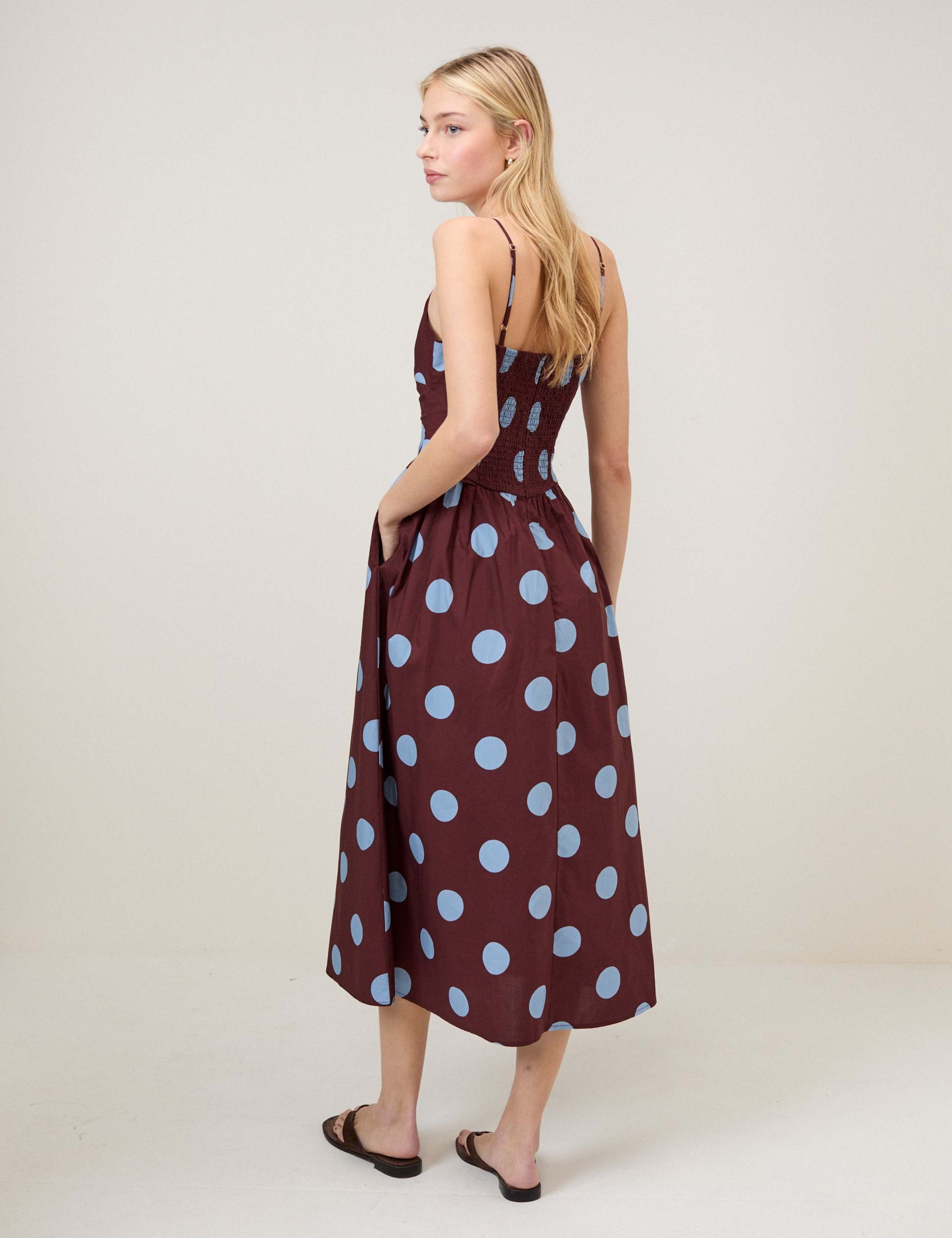 Pure Cotton Polka Dot Strappy Midi Skater Dress 5 of 5