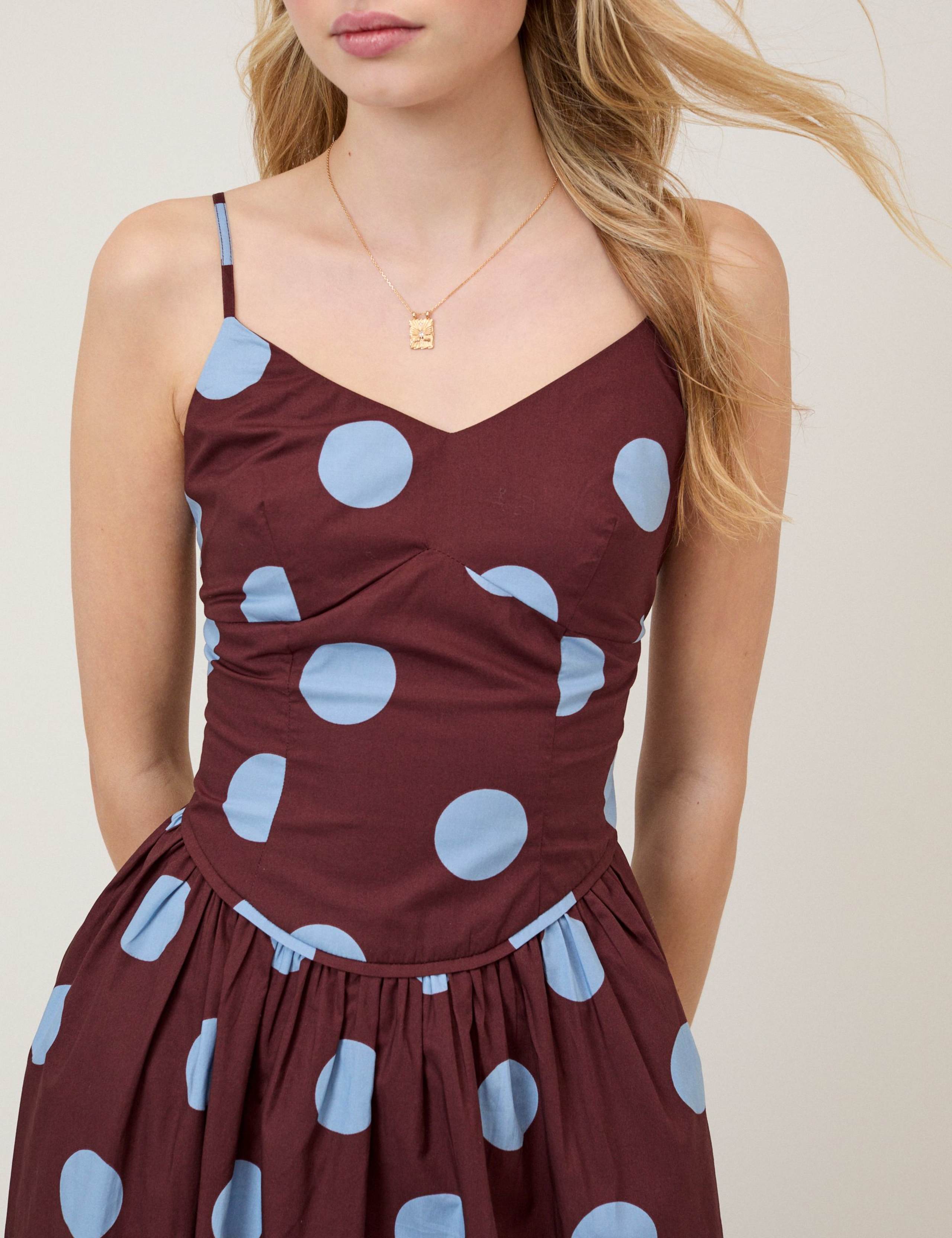 Pure Cotton Polka Dot Strappy Midi Skater Dress 6 of 6
