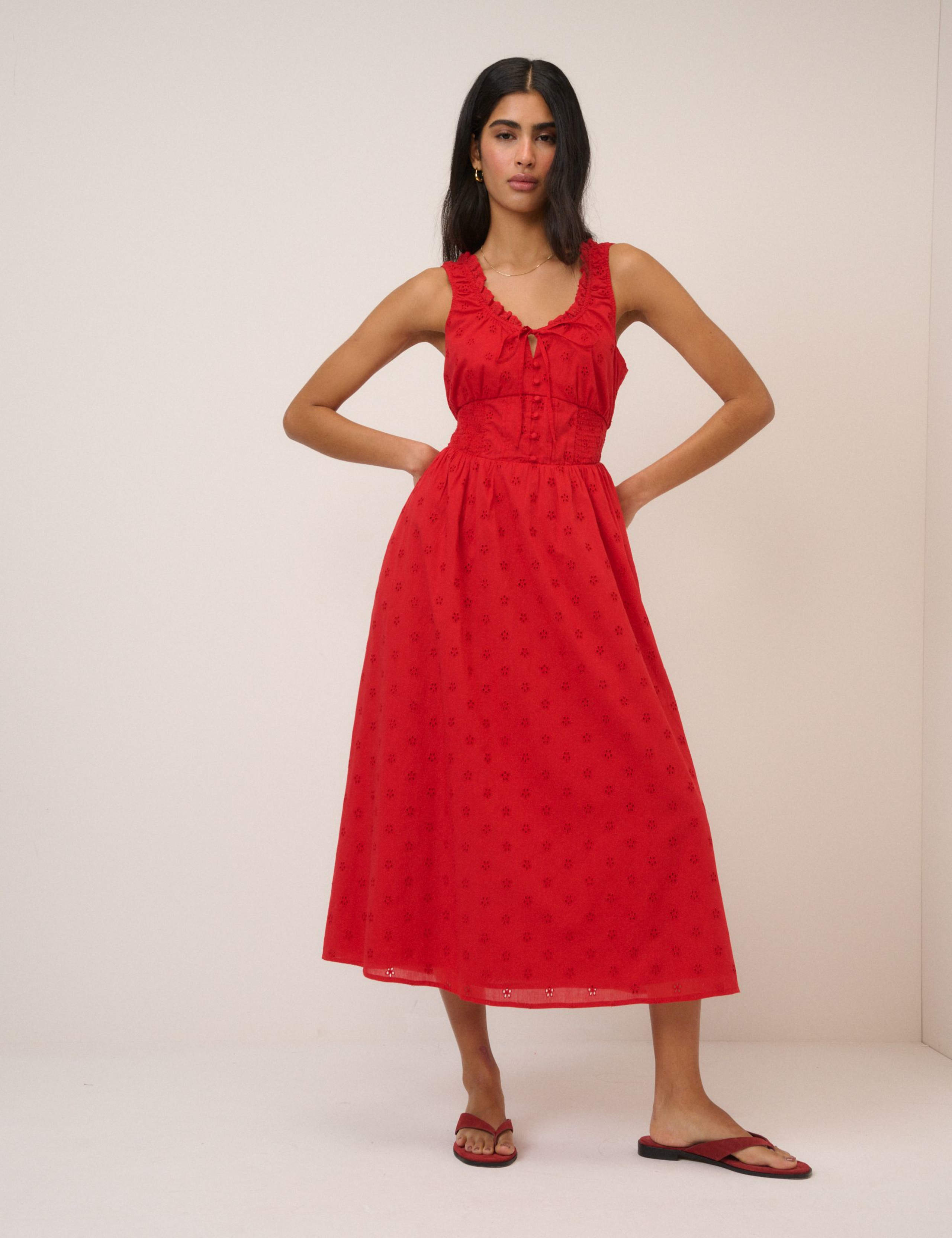 Pure Cotton Scoop Neck Midi Waisted Dress 1 of 5