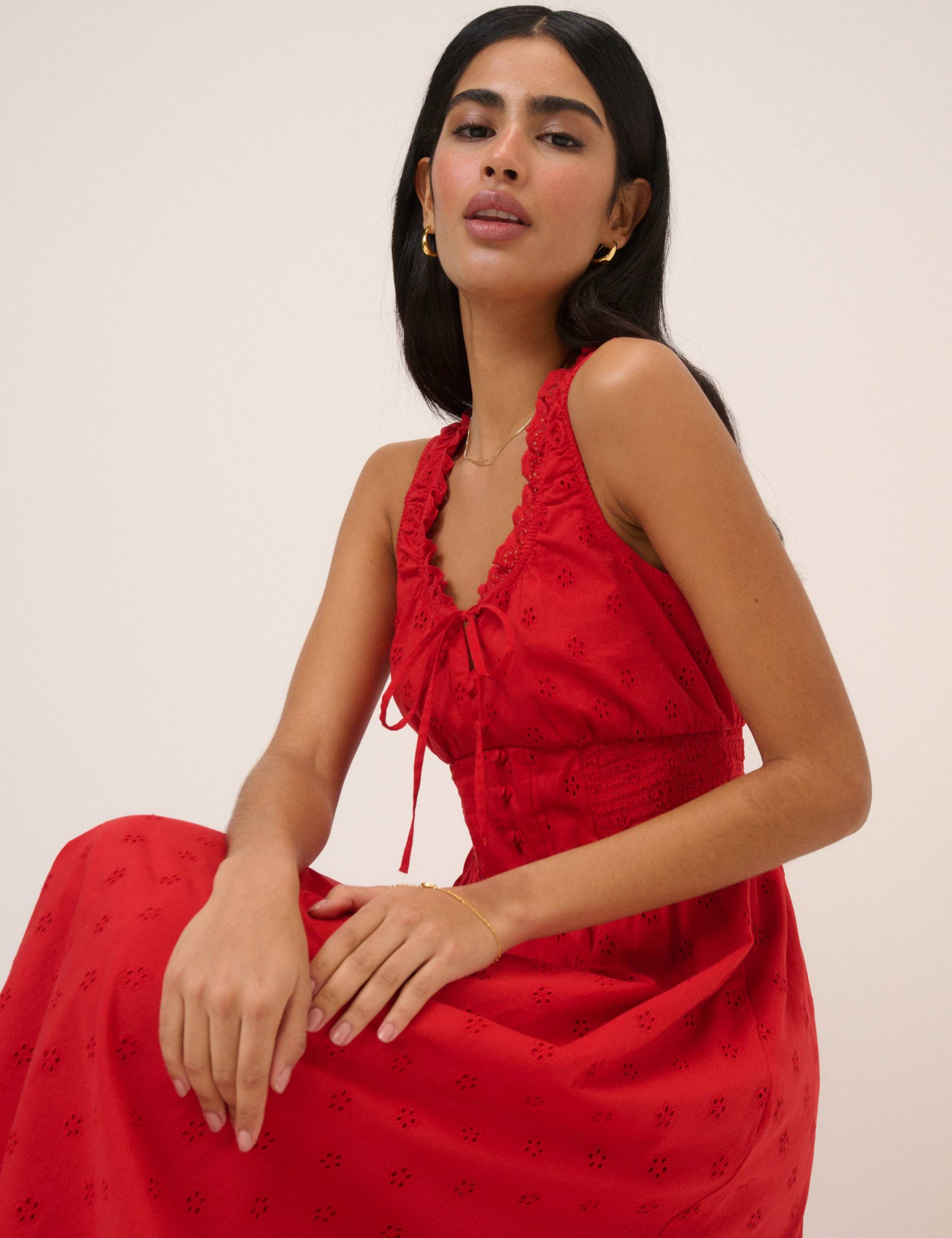 Pure Cotton Scoop Neck Midi Waisted Dress 3 of 5