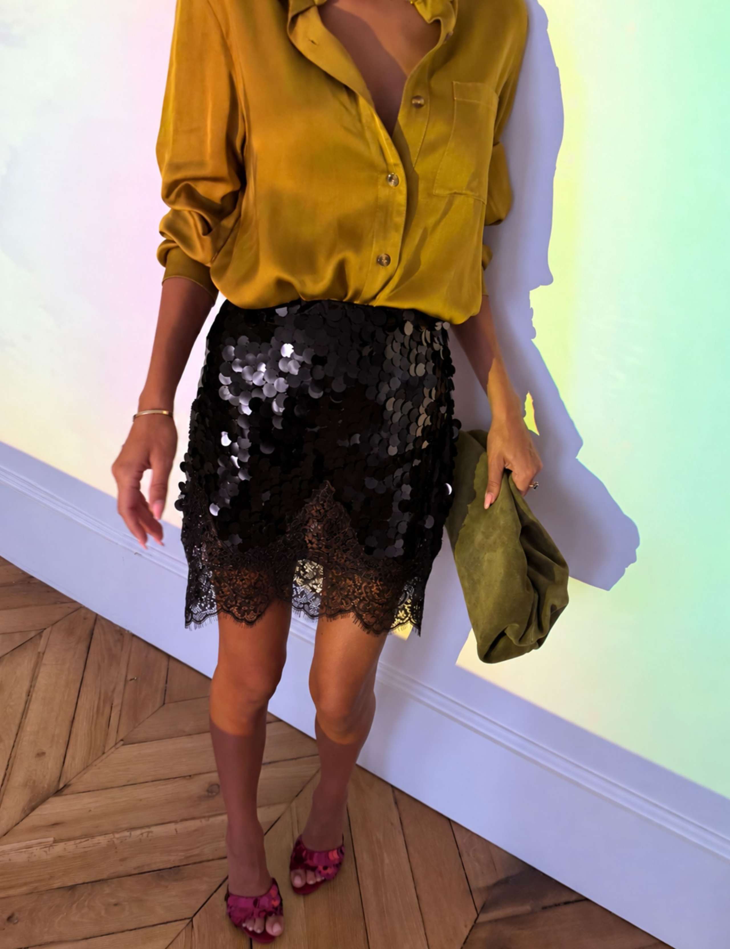 Polyester Rich Sequin Mini Slip Skirt 2 of 4