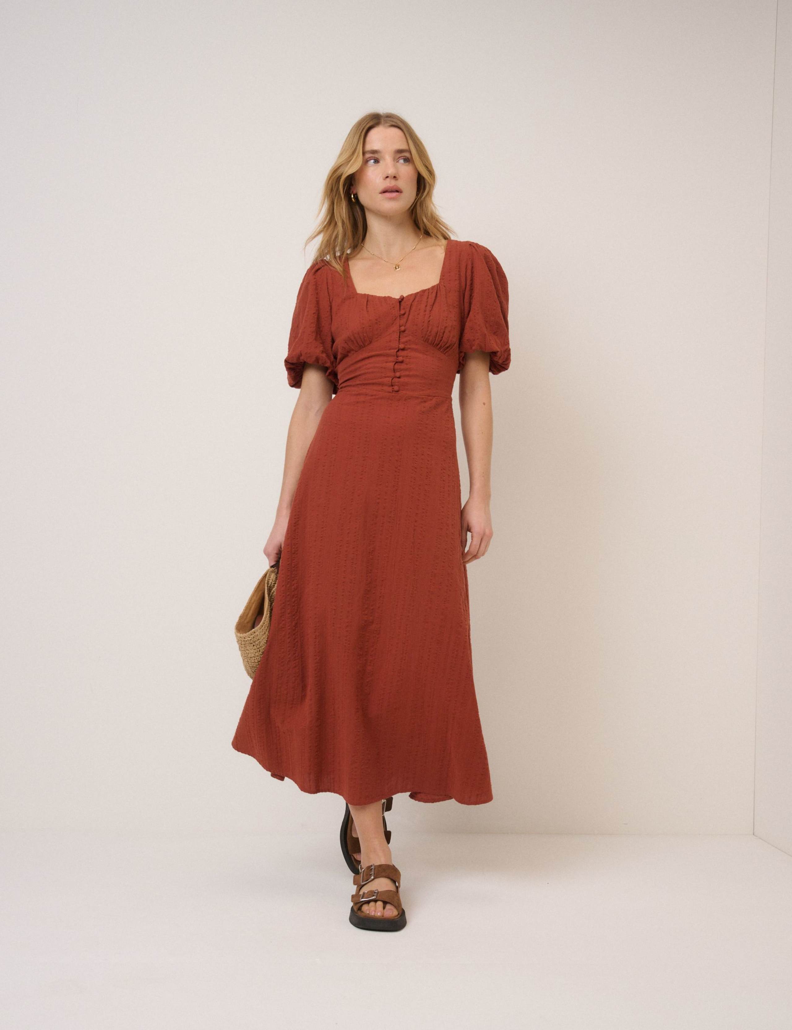 Pure Cotton Sweetheart Neckline Midi Dress 1 of 5
