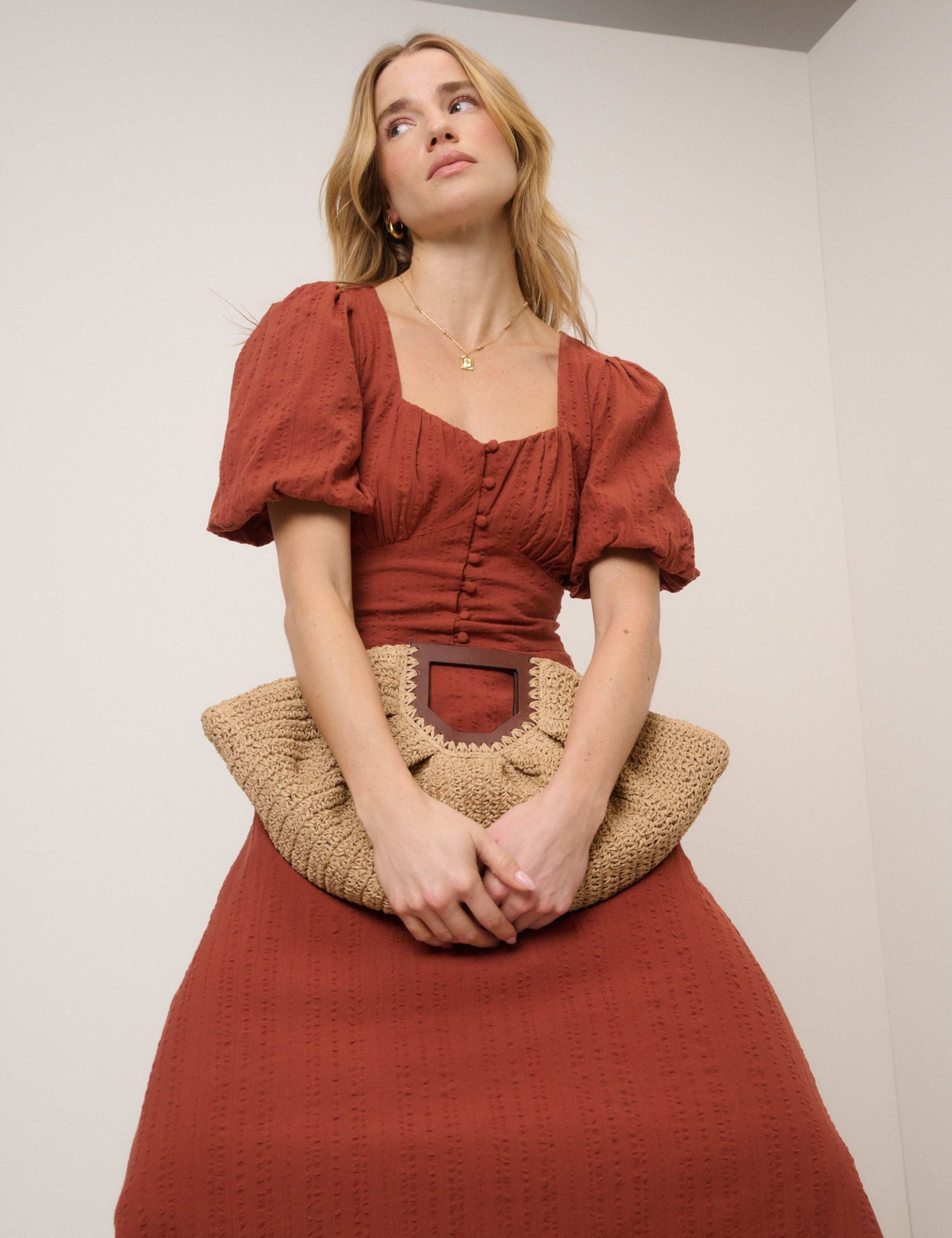 Pure Cotton Sweetheart Neckline Midi Dress 4 of 5