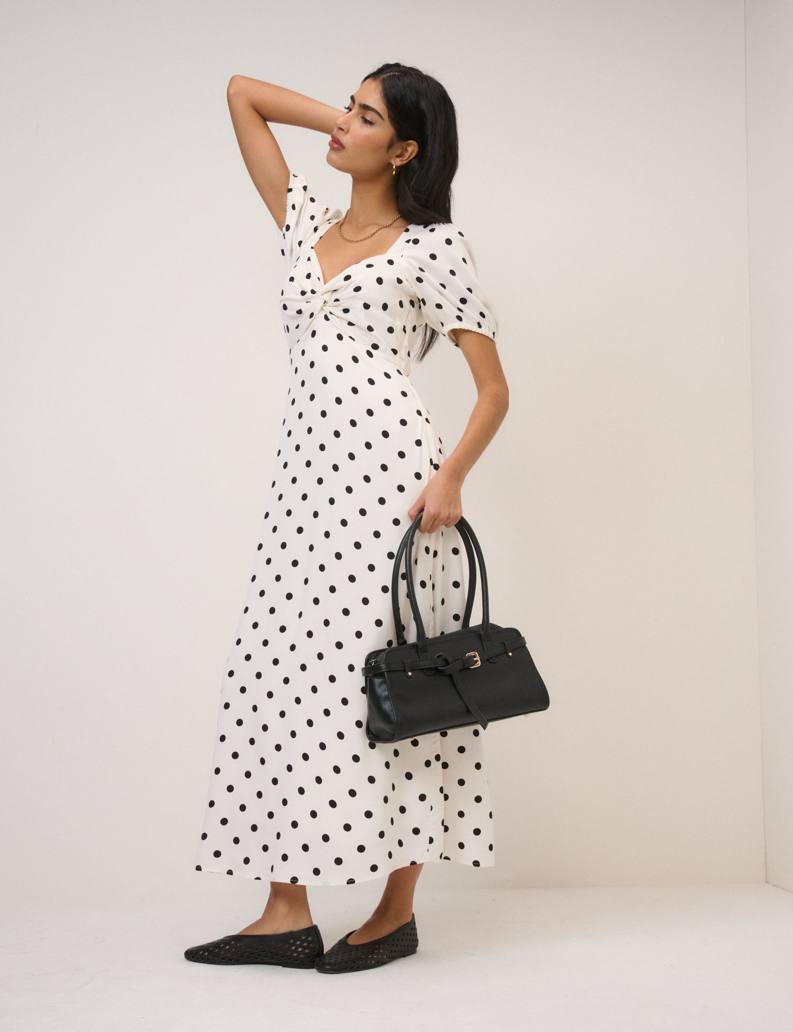 Polka Dot Sweetheart Neckline Midi Dress 2 of 5