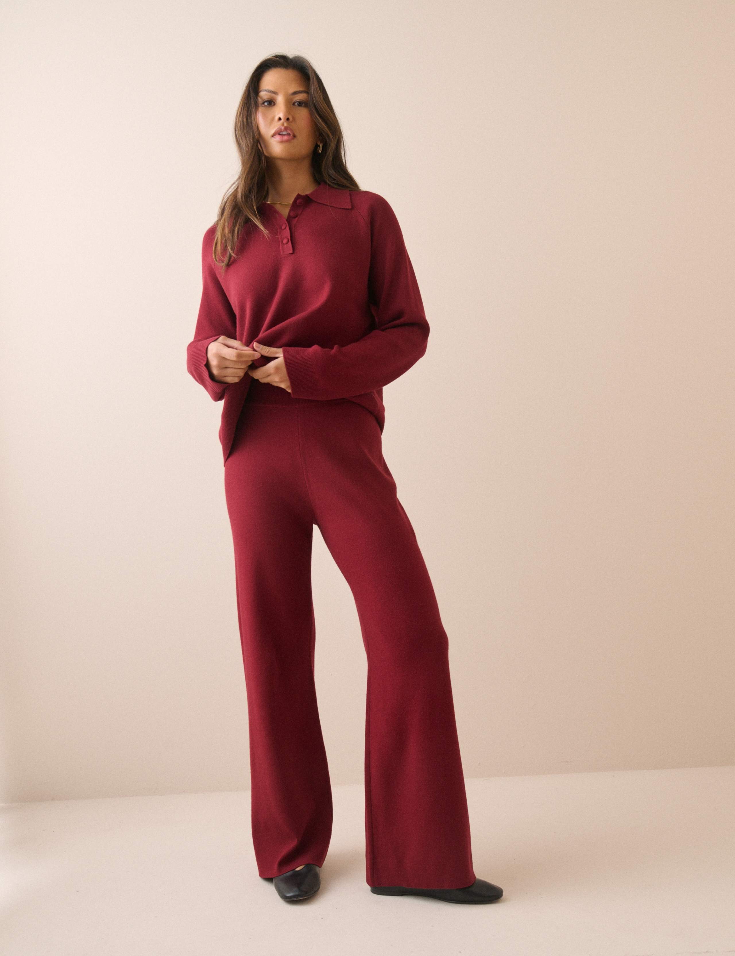 Compact Fine Gauge Wide Leg Lounge Trousers 2 of 5