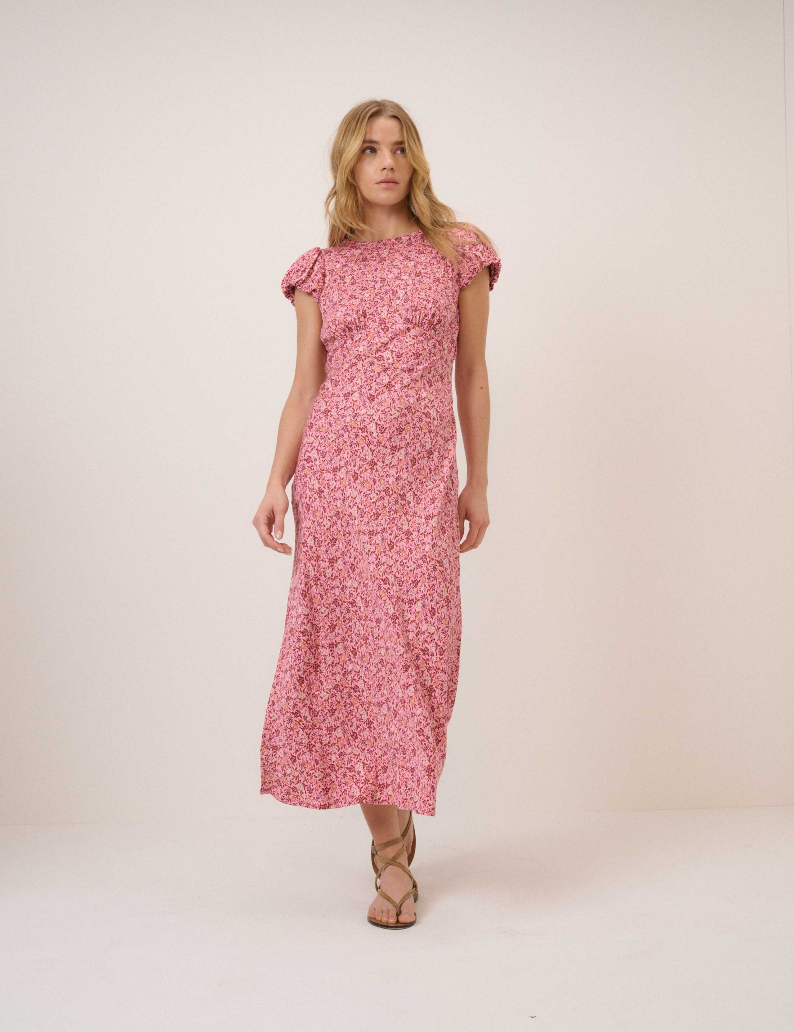 Printed Round Neck Midi Tea Dress 1 of 5