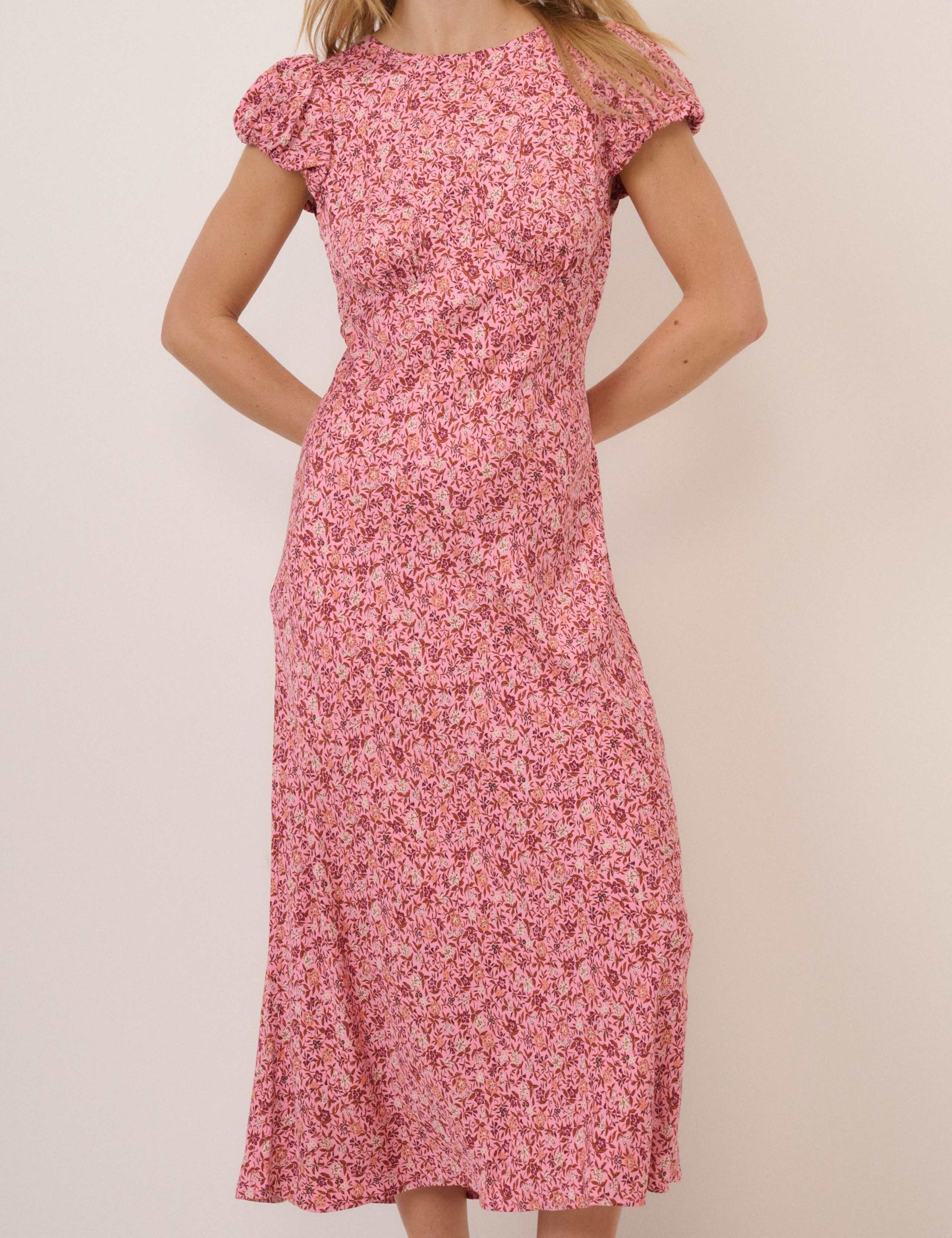 Printed Round Neck Midi Tea Dress 2 of 5