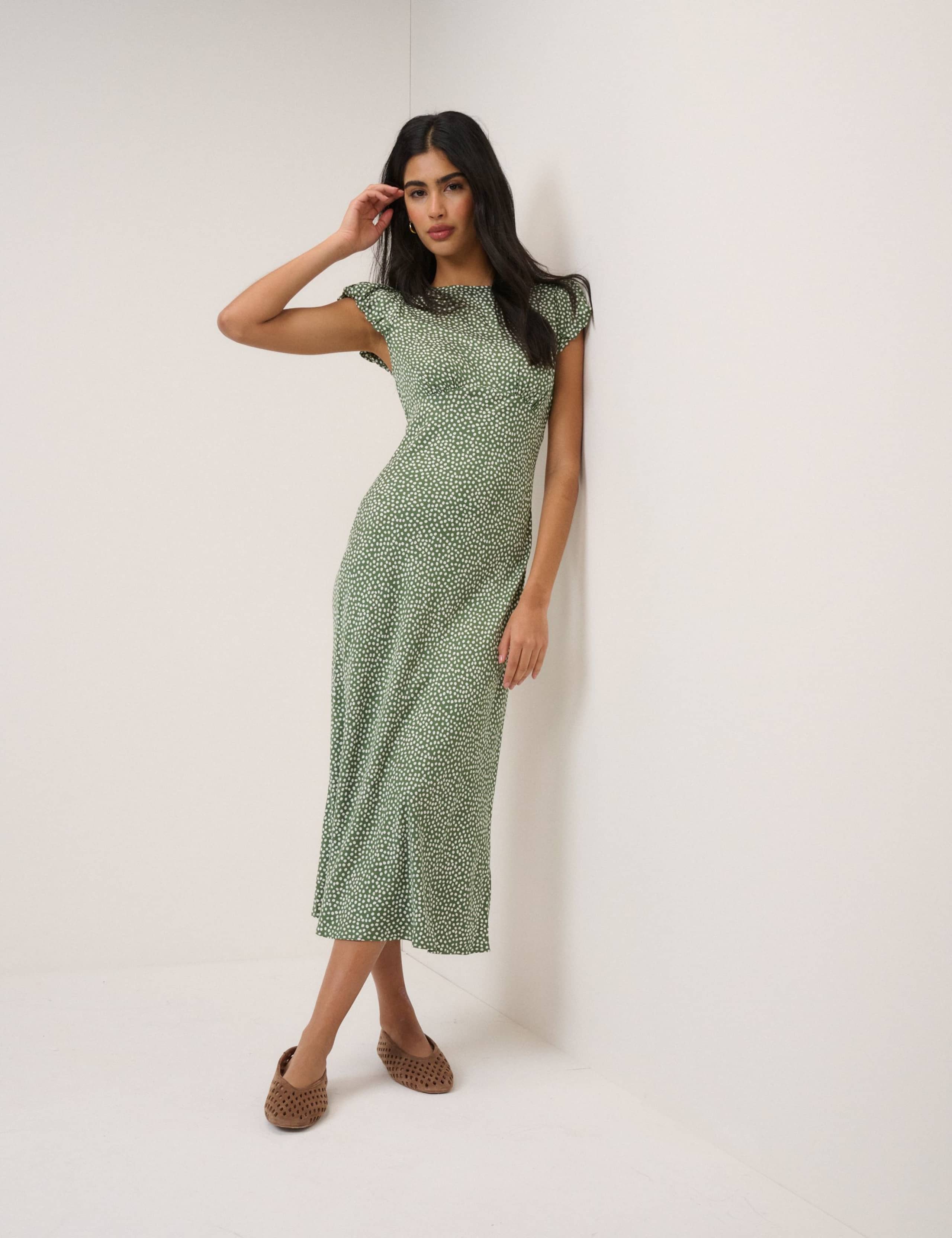 Printed Round Neck Midi Tea Dress 1 of 5