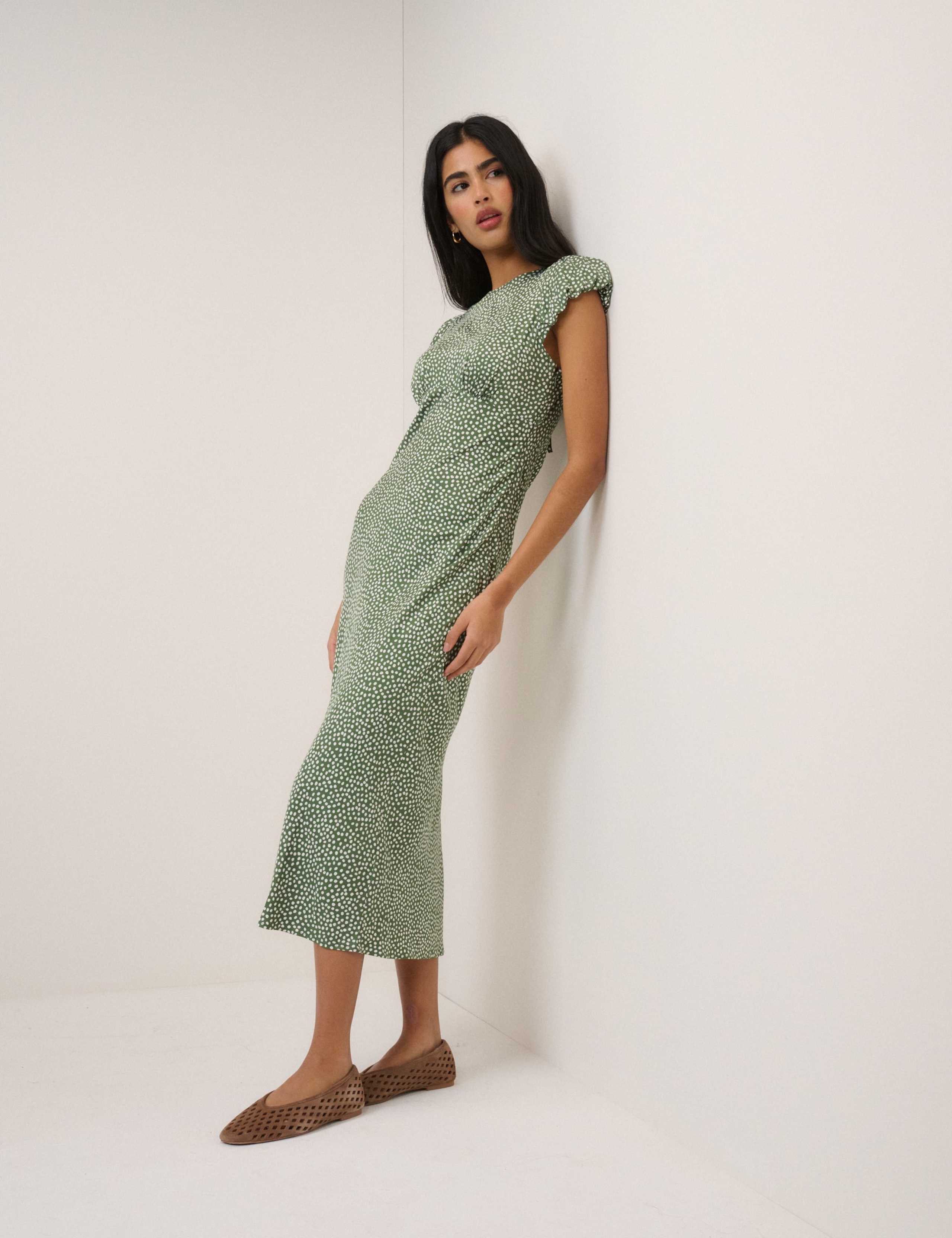 Printed Round Neck Midi Tea Dress 2 of 5