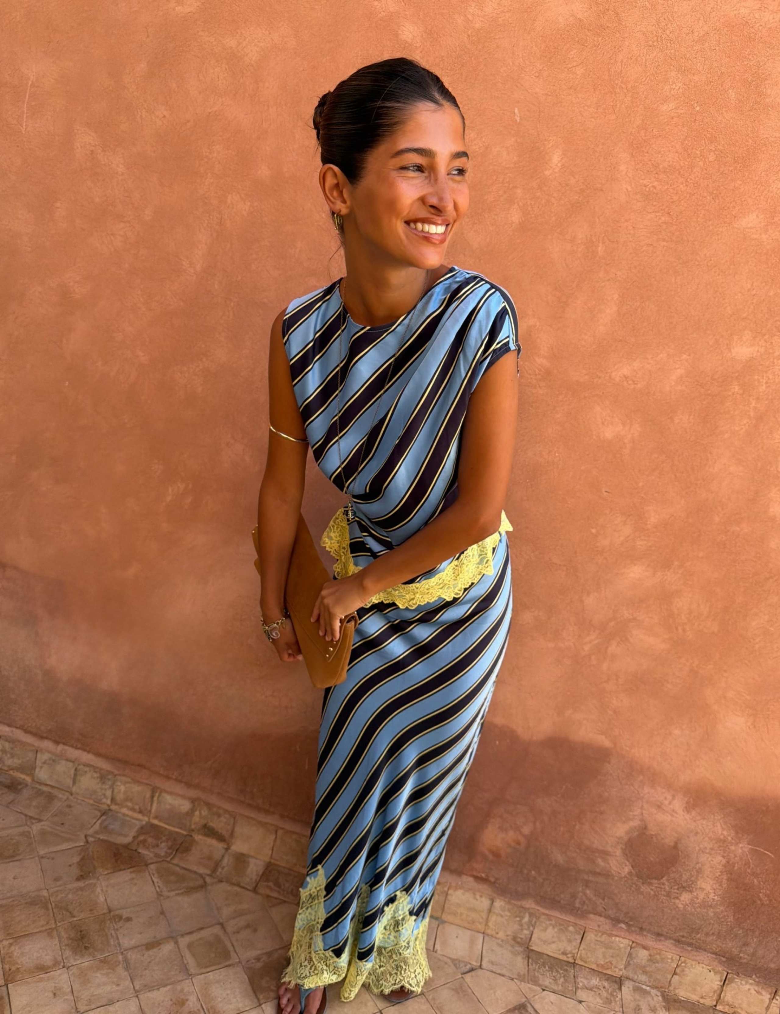 Striped Lace Detail Maxi Wrap Skirt 2 of 4